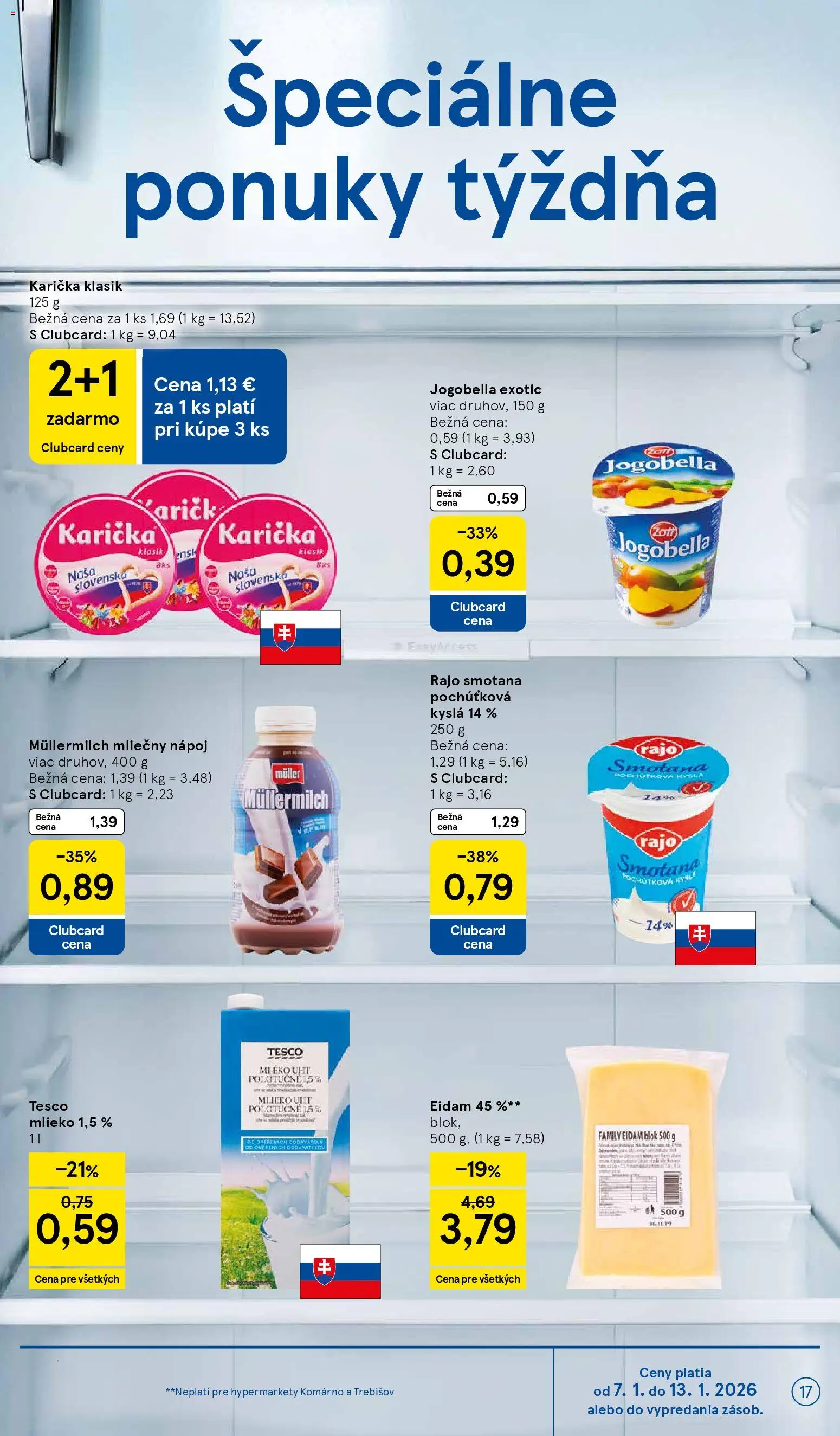 Nové Tesco akcie – leták je platný od 07.01.2026 | Strana: 17 | Produkty: Mlieko, Smotana, Eidam