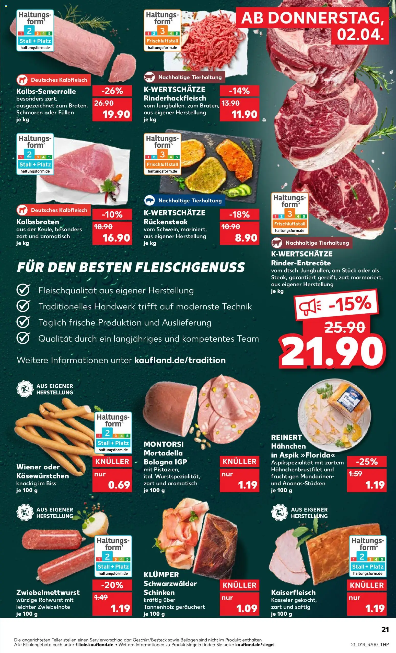 Kaufland Prospekt Rostock	 – gültig ab 02.04.2026 | Seite: 21 | Produkte: Hahnchen, Mandarinen, Schinken, Steak