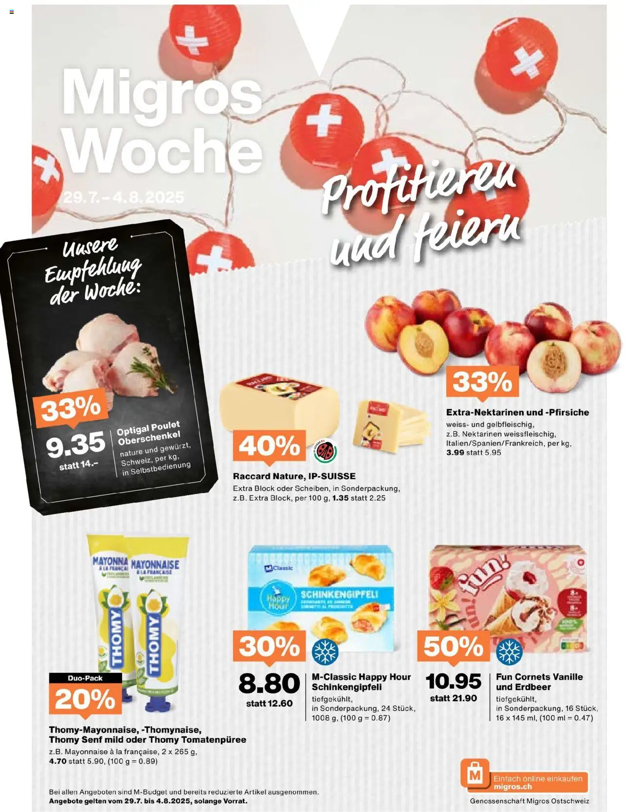 Migros Aktionen ab 29.07.2025 | Seite: 1 | Produkte: Nektarinen, Tomatenpüree, Mayonnaise
