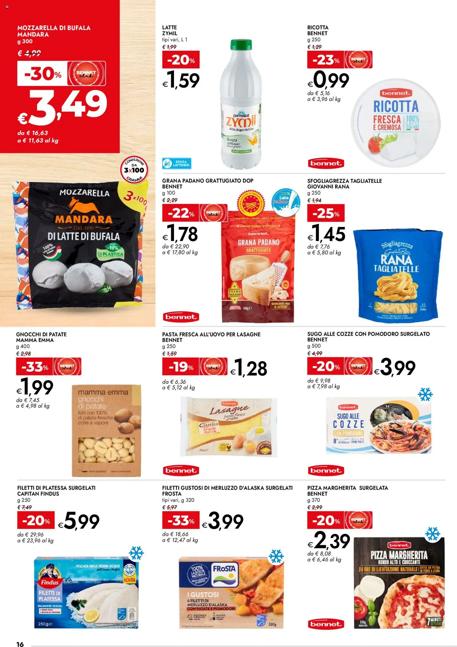 Volantino bennet del 05.03.2026 | Pagina: 16 | Prodotti: Mozzarella, Pomodoro, Pomodori, Sugo