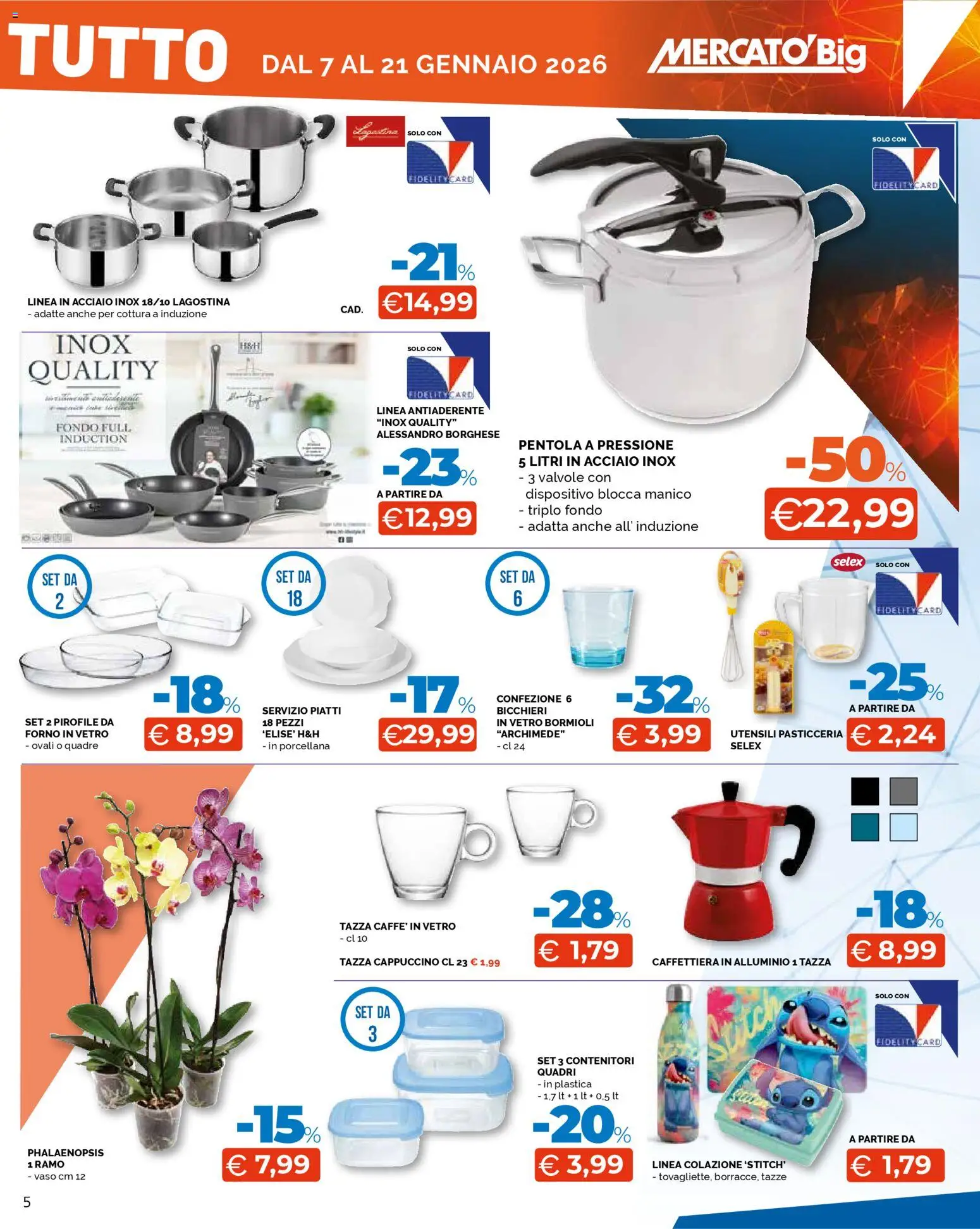 Volantino Mercatò del 07.01.2026 | Pagina: 5 | Prodotti: Caffettiera, Forno, Alluminio, Vaso