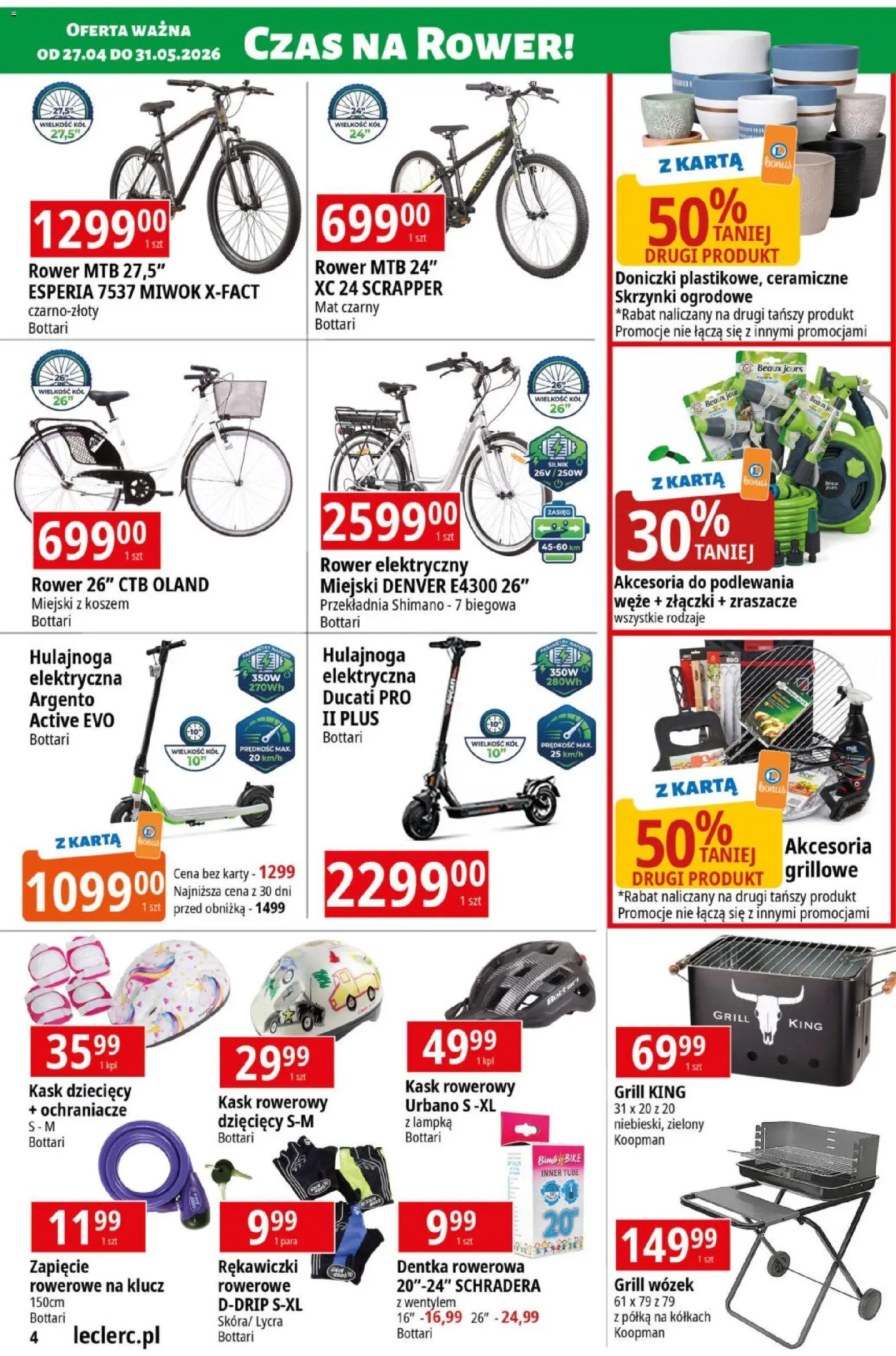 E.Leclerc gazetka - Radom od 27.04.2026 | Strona: 4 | Produkty: Rękawiczki, Grill, Rower, Doniczki