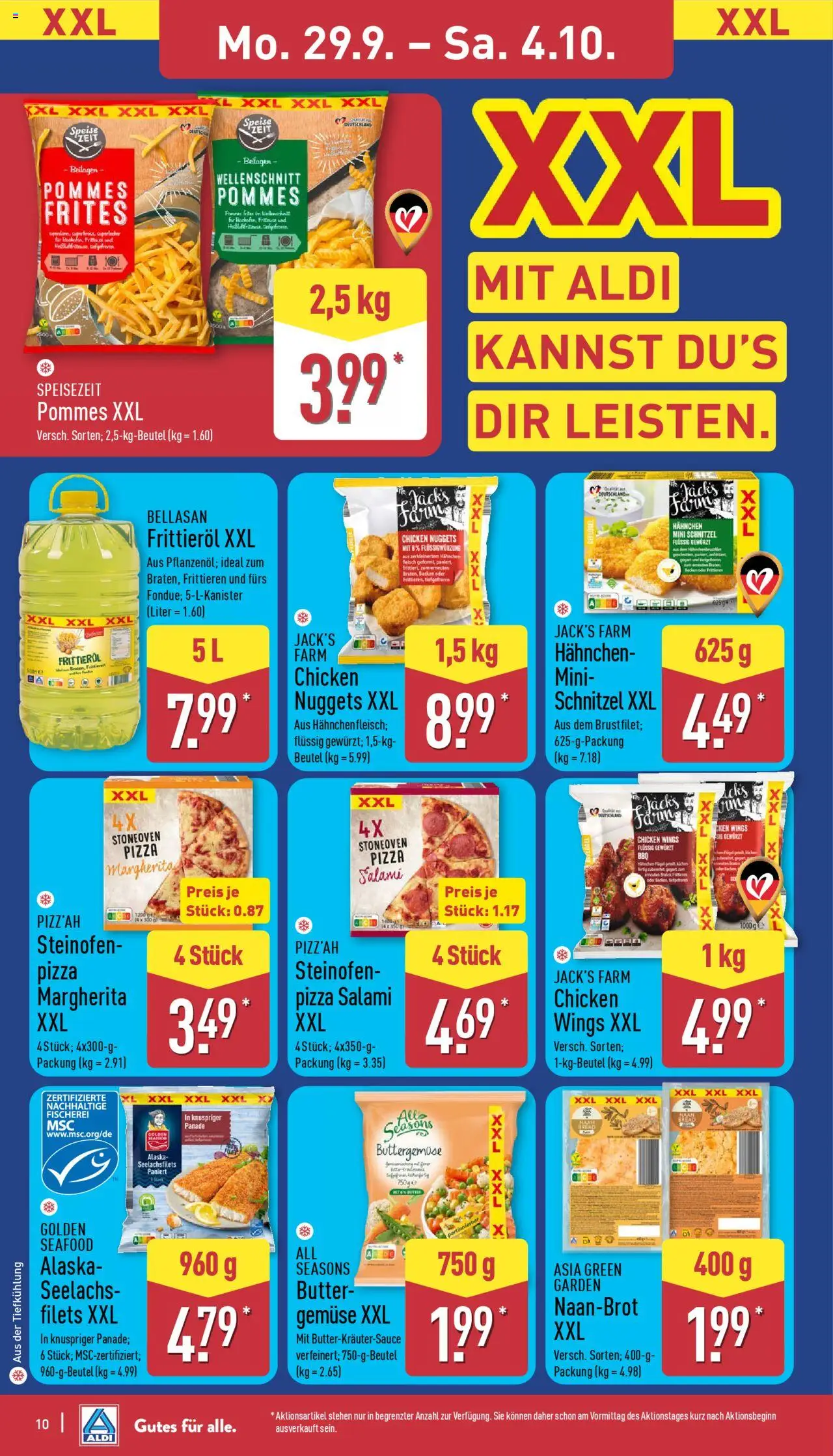 Aldi Prospekt 	 – gültig ab 29.09.2025 | Seite: 10 | Produkte: Pommes, Schnitzel, Gemüse, Pizza