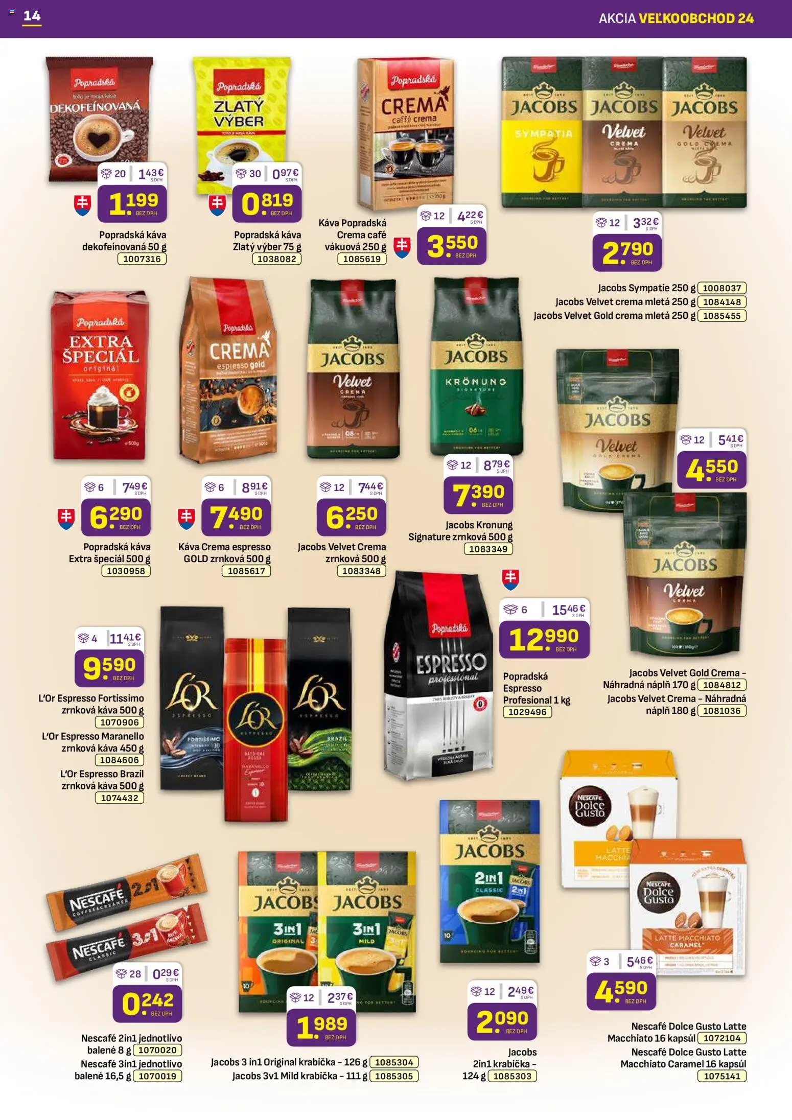 Nové Libex akcie – leták je platný od 01.12.2025 | Strana: 14 | Produkty: Dolce Gusto, Jacobs Velvet, Káva, Popradská káva