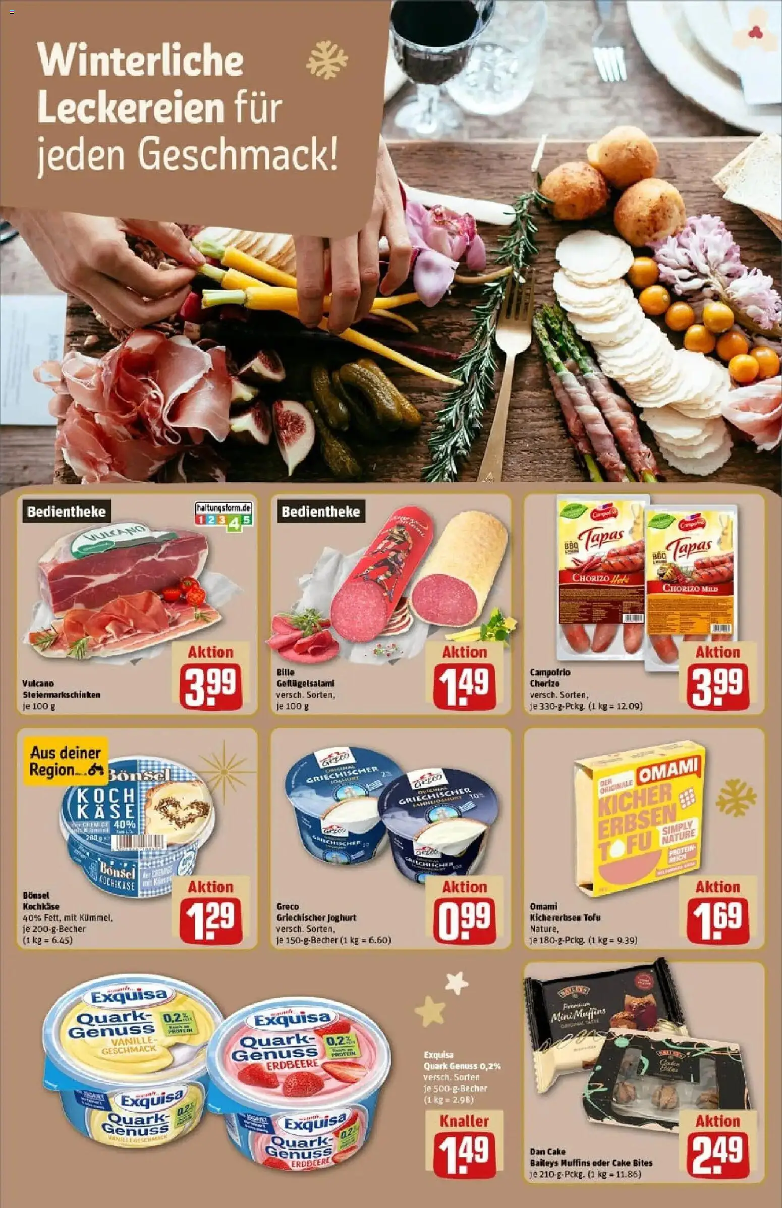 Rewe prospekt Hanau / Klein-Auheim	 – gültig ab 23.11.2025 | Seite: 19 | Produkte: Quark, Baileys, Salami, Erbsen