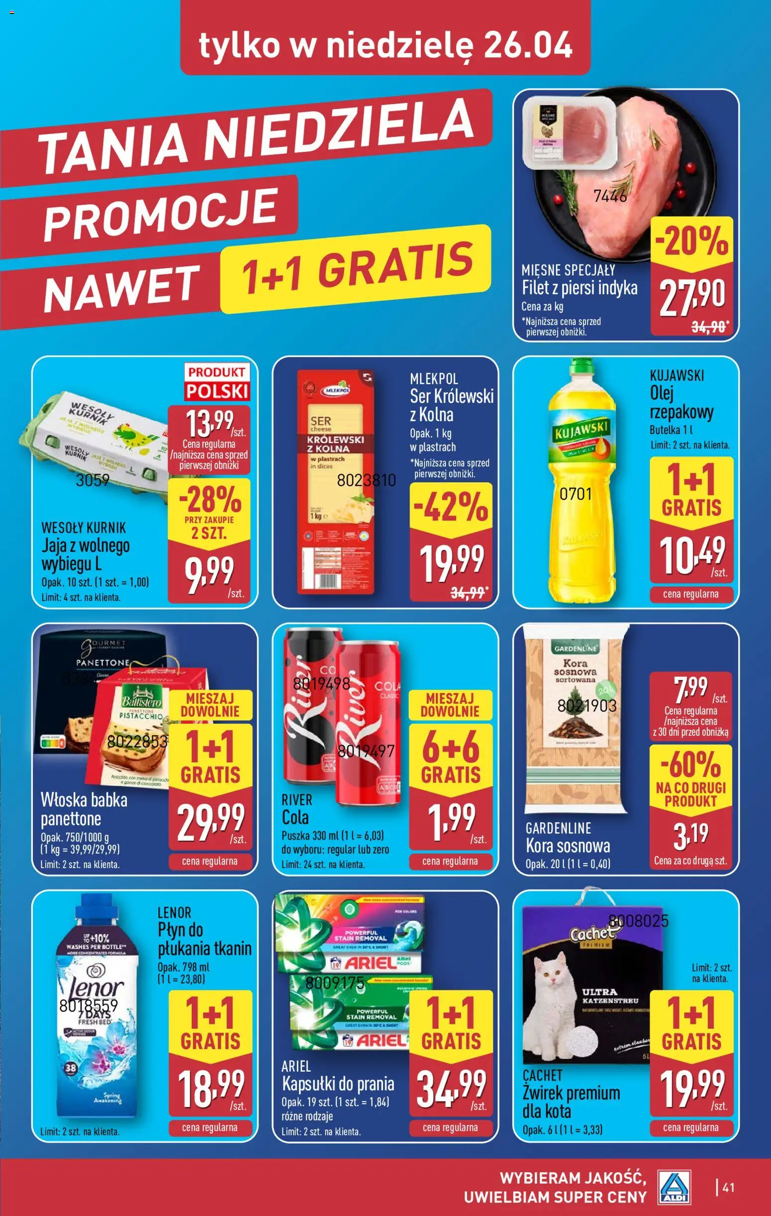 Aldi gazetka od 20.04.2026 | Strona: 41 | Produkty: Piersi, Ser, Kapsułki do prania, Jaja