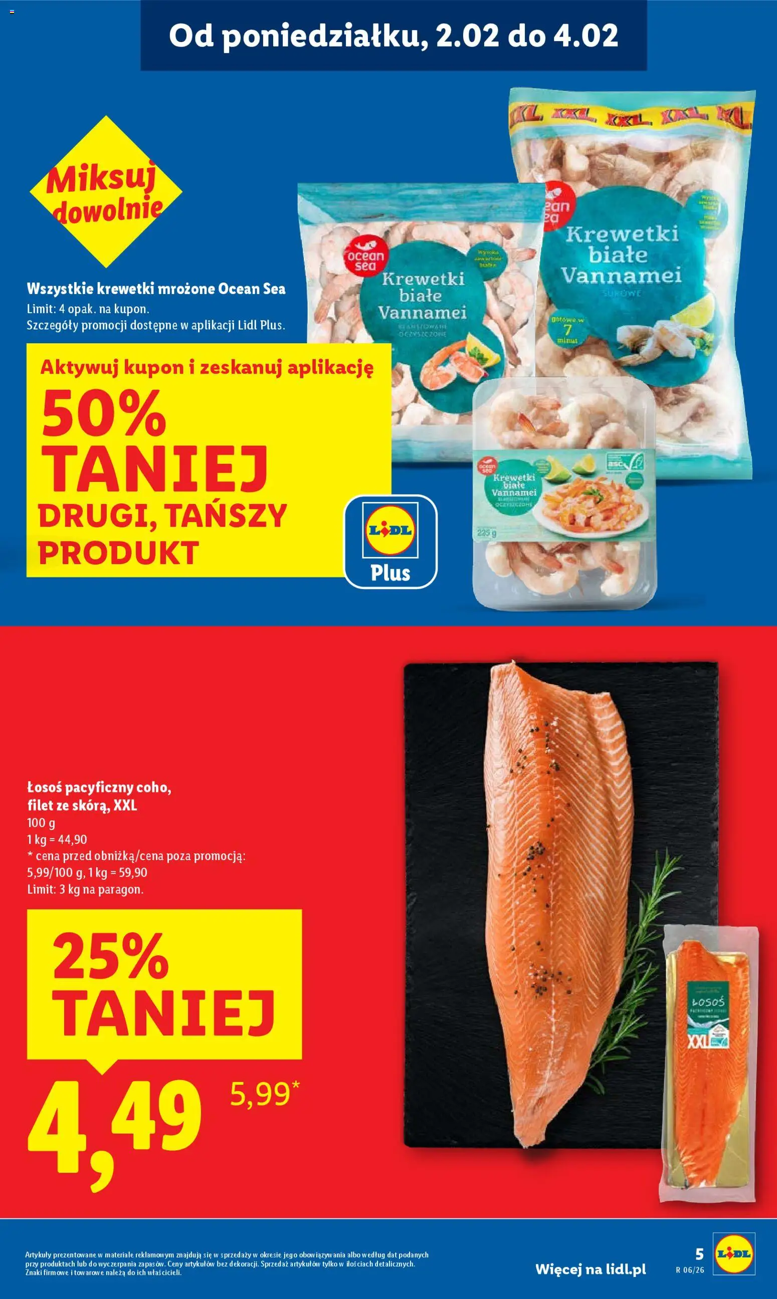 Lidl Gazetka od 02.02.2026 | Strona: 5 | Produkty: Krewetki, Łosoś, Krewetki mrożone, Filet z łososia