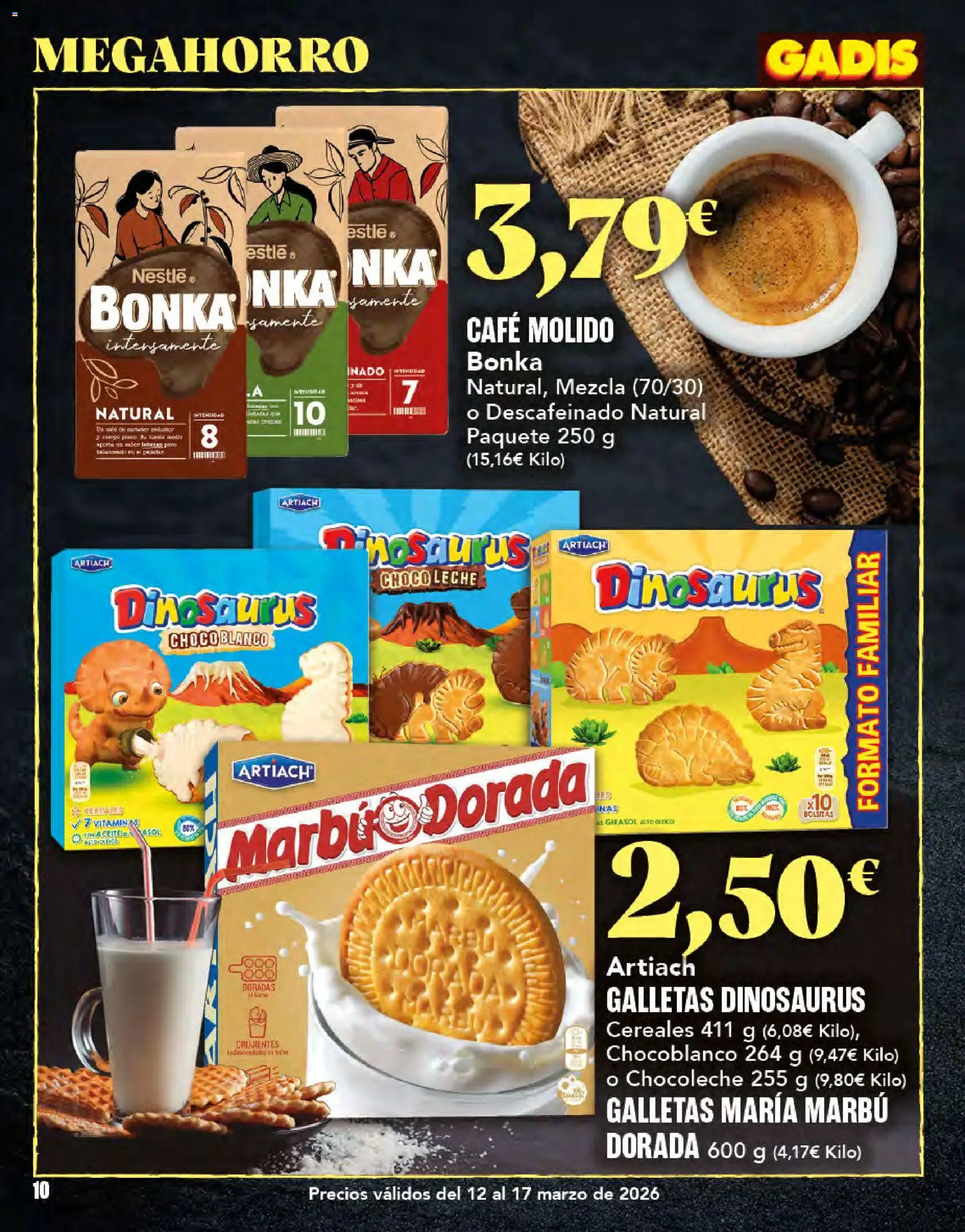 Gadis folleto │ válido desde el 12.03.2026 | Página: 10 | Productos: Leche, Café, Cereales, Galletas
