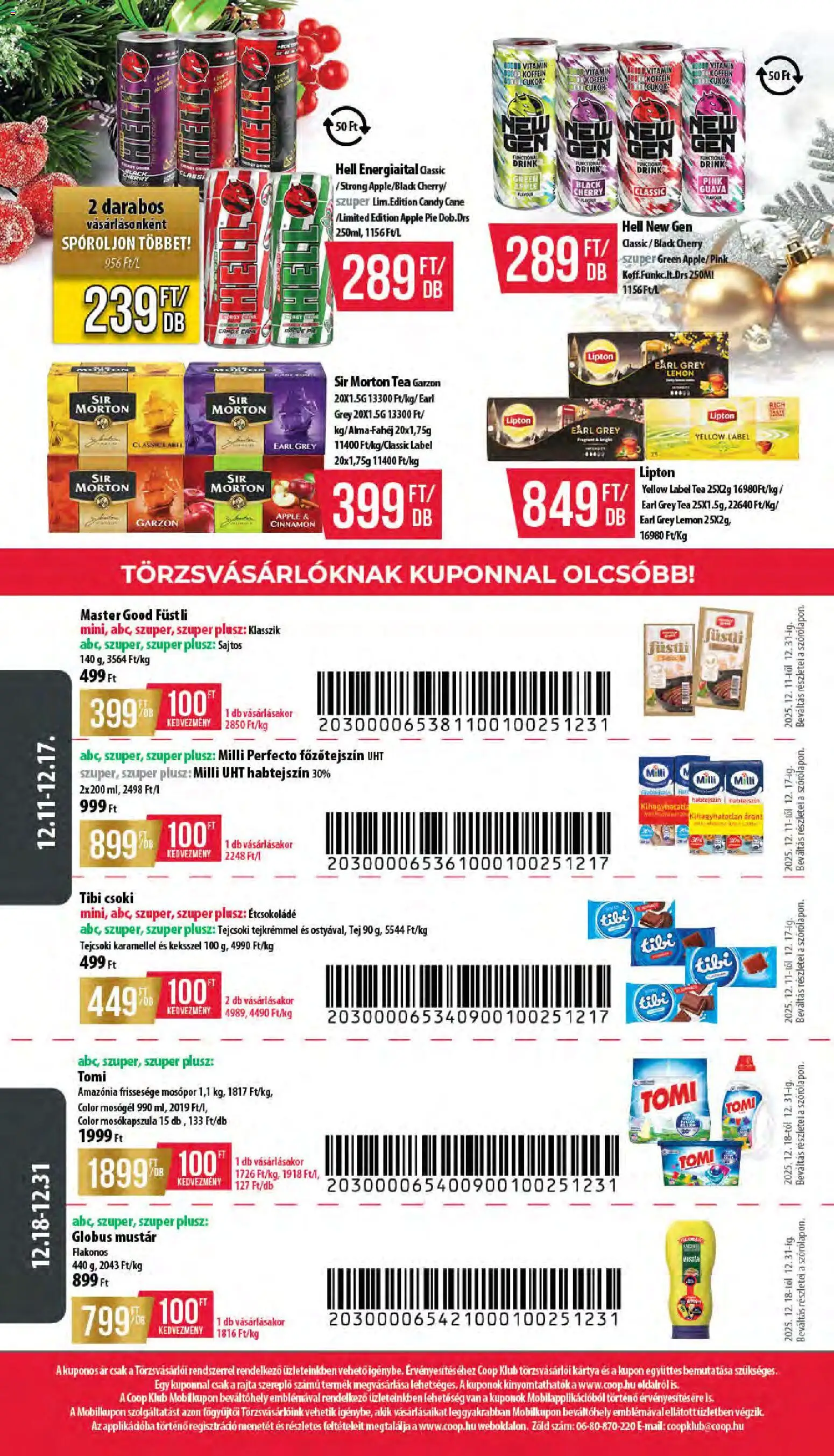 COOP akciós ujság - amely érvényes a következő dátumtól: 11.12.2025 | Oldal: 16 | Termékek: Energiaital, Mosókapszula, Étcsokoládé, Cukor