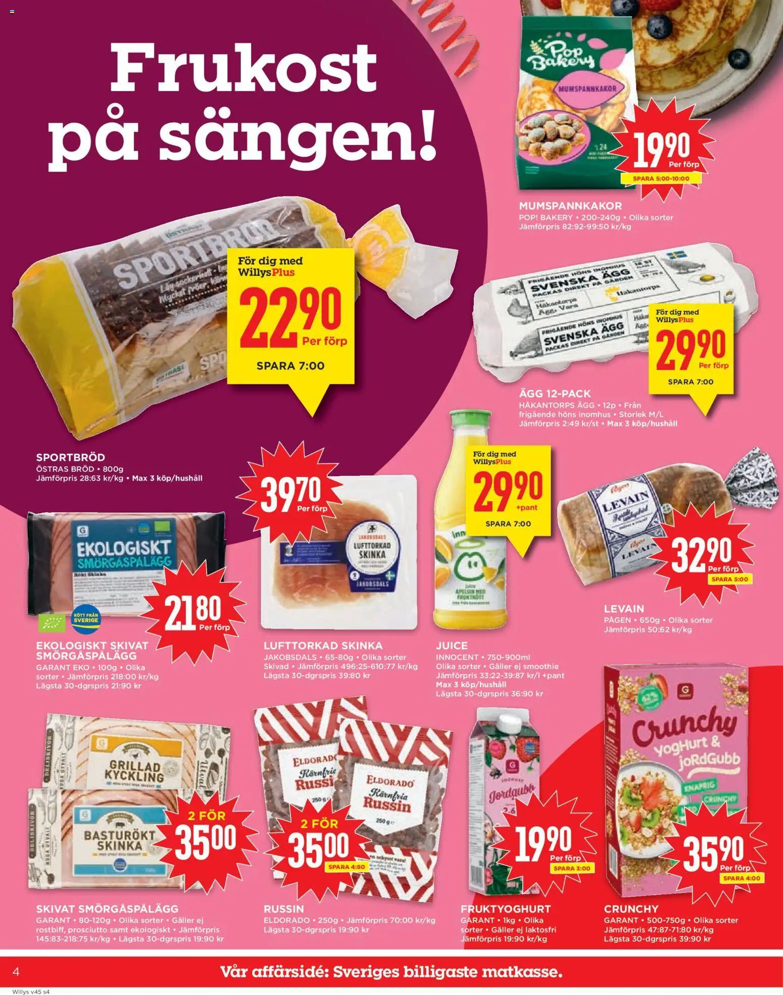 Willys reklamblad aktuell från 03.11.2025 | Sida: 4 | Produkter: Galler, Levain, Skinka, Juice