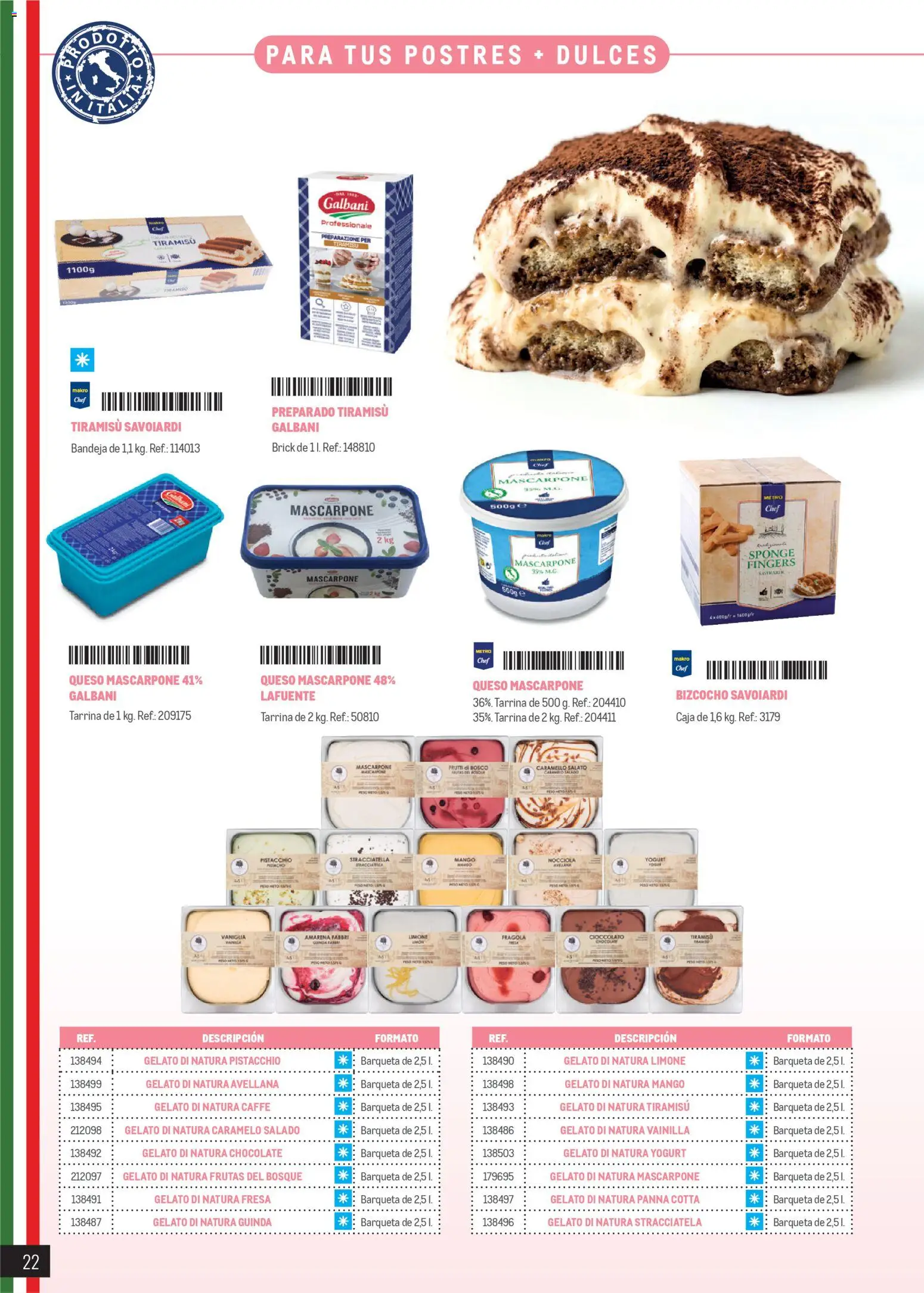Makro Restaurantes italianos Península │ válido desde el 27.03.2026 | Página: 22 | Productos: Queso, Bizcocho, Ρούτερ, Caja