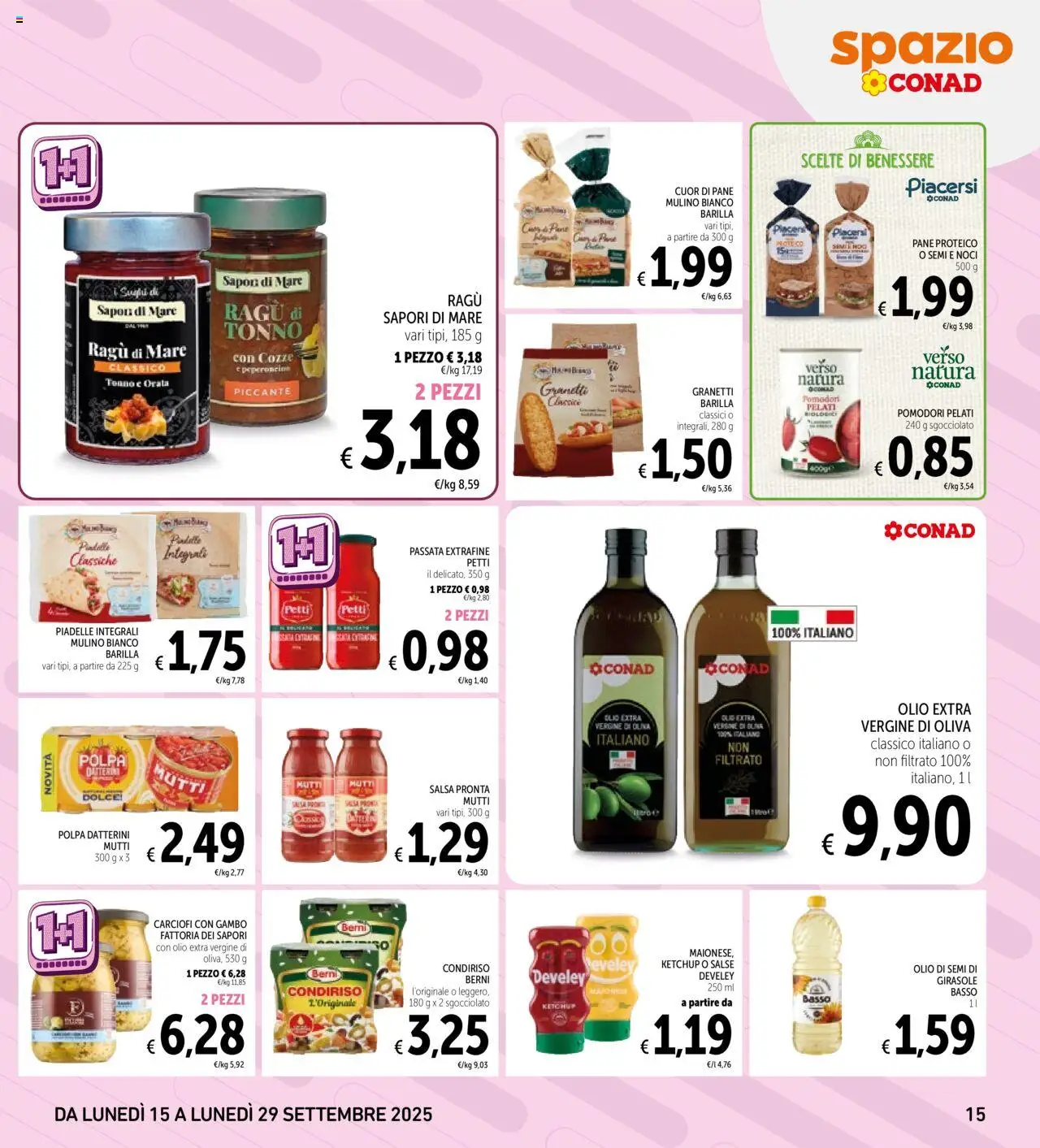 Volantino Spazio Conad del 15.09.2025 | Pagina: 15 | Prodotti: Ketchup, Pomodori, Carciofi, Olio extra vergine