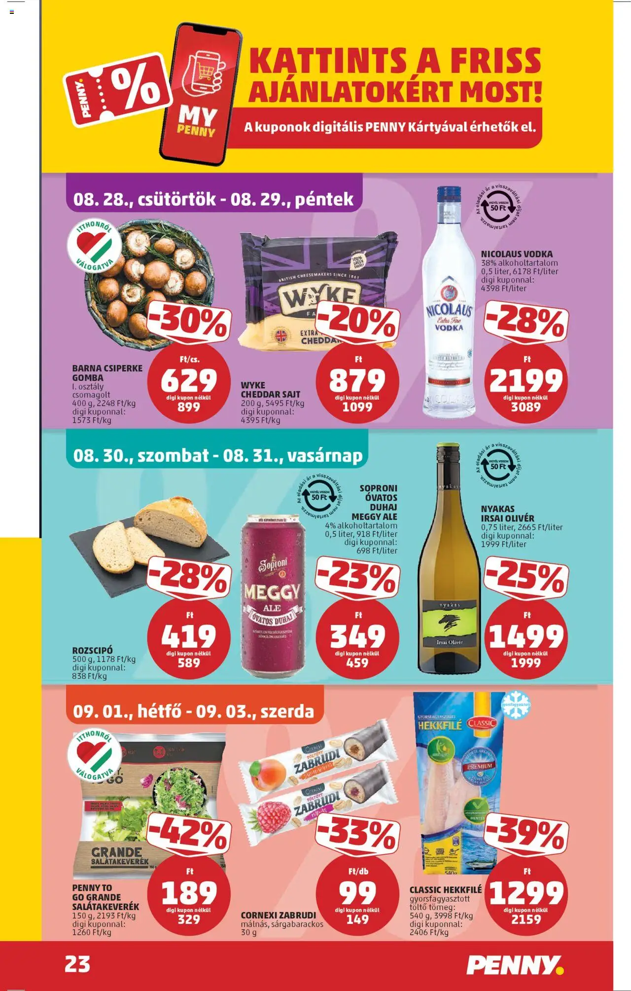PENNY akciós ujság - amely érvényes a következő dátumtól: 28.08.2025 | Oldal: 25 | Termékek: Meggy, Gomba, Sajt, Cheddar