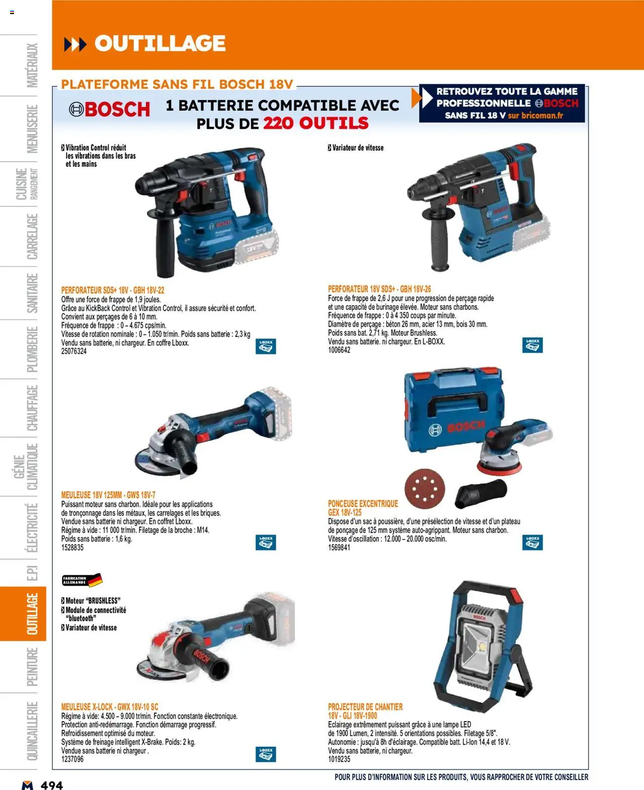  | Page: 494 | Produits: Meuleuse, Ponceuse, Batterie, Lampe