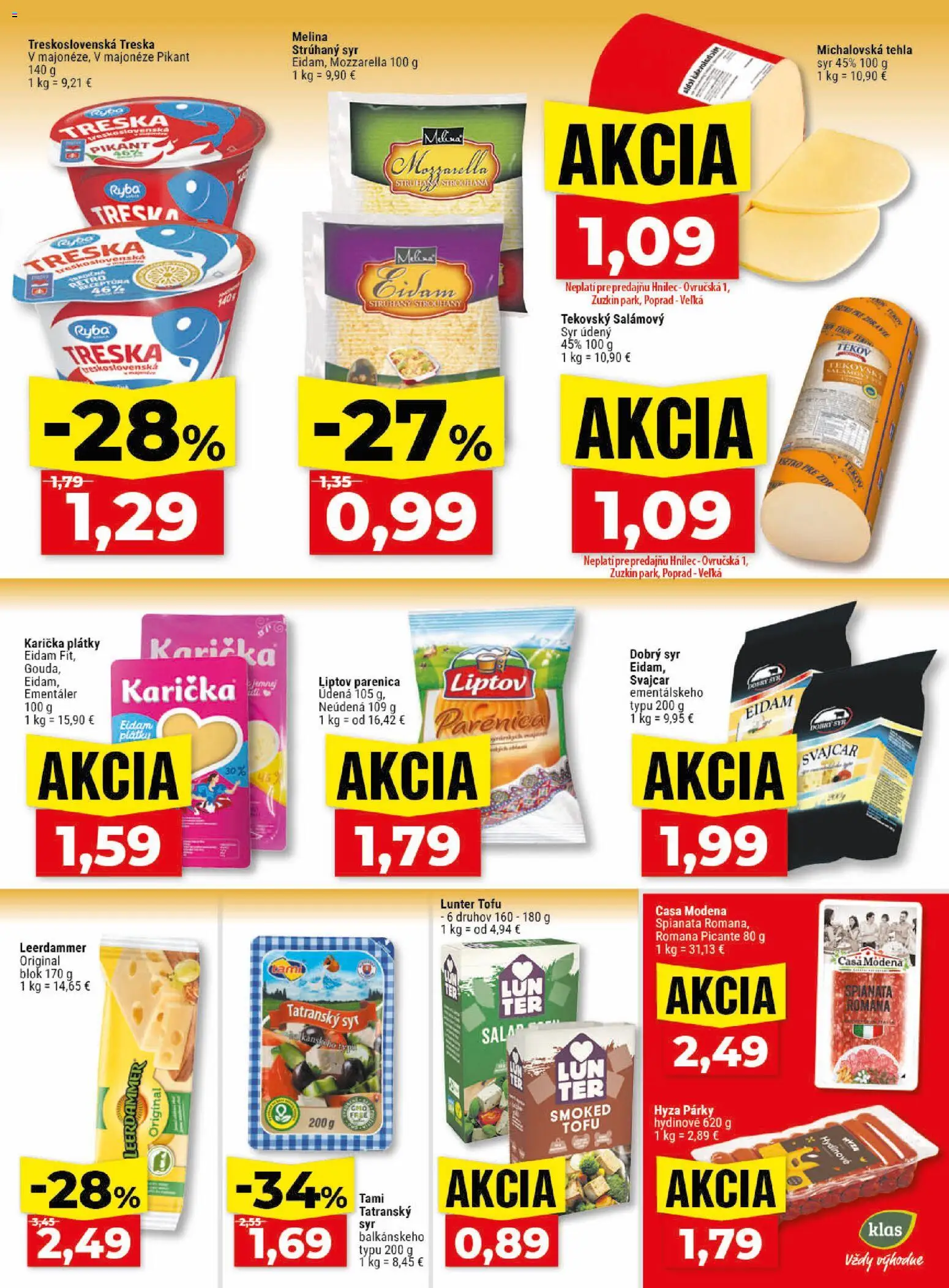 Nové Klas akcie – leták je platný od 27.04.2026 | Strana: 11 | Produkty: Syr, Eidam, Tofu, Treska