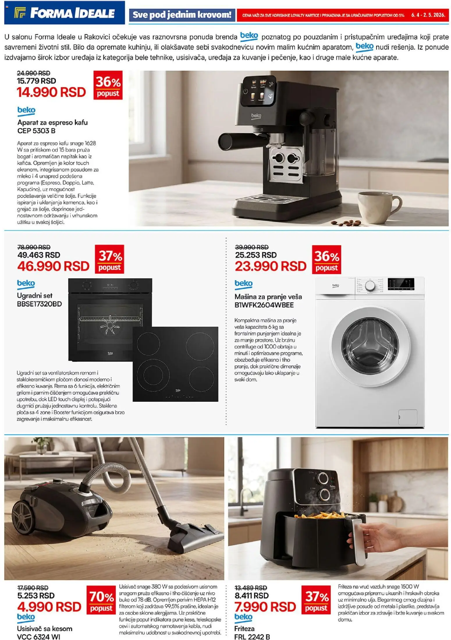 Forma Ideale katalog - važi od 06.04.2026 | Strana: 2 | Proizvode: Friteza, Mašina za pranje veša, Mleko, Rerna