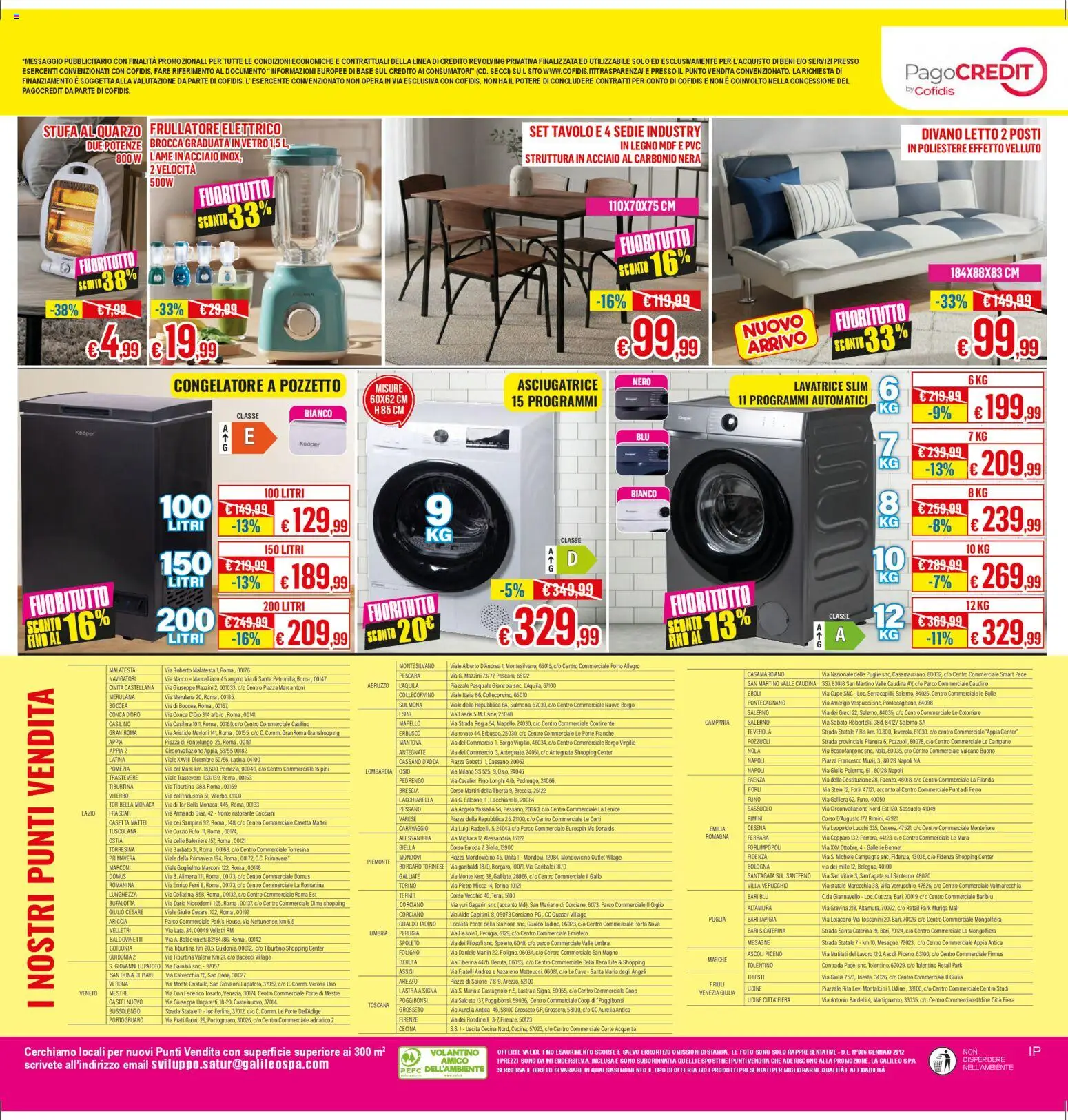 Volantino Satur del 06.02.2026 | Pagina: 16 | Prodotti: Lavatrice, Letto, Divano, Congelatore a pozzetto