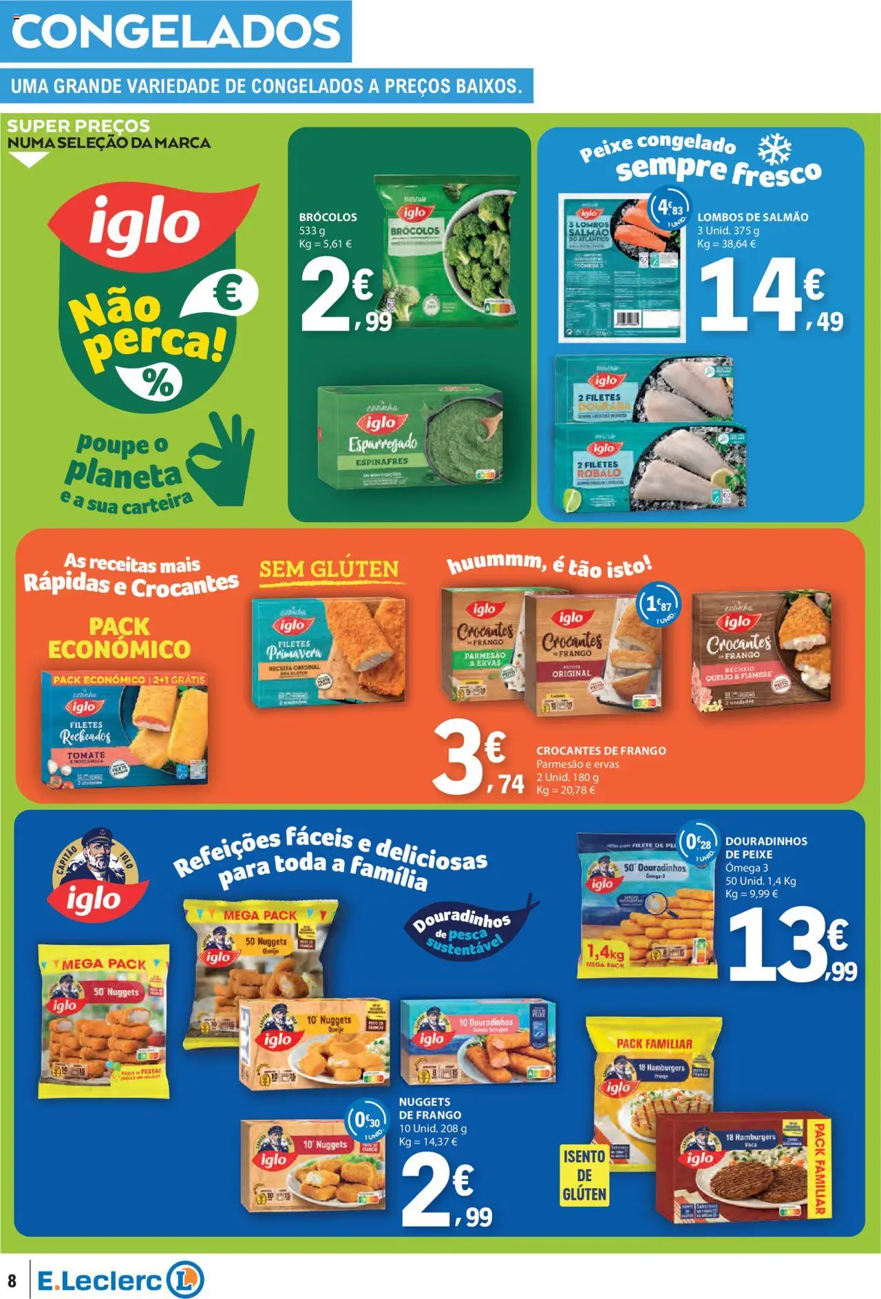 E.Leclerc folheto │ válido de 21.08.2025 | Página: 8 | Produtos: Carteira, Ômega 3, Peixe, Nuggets