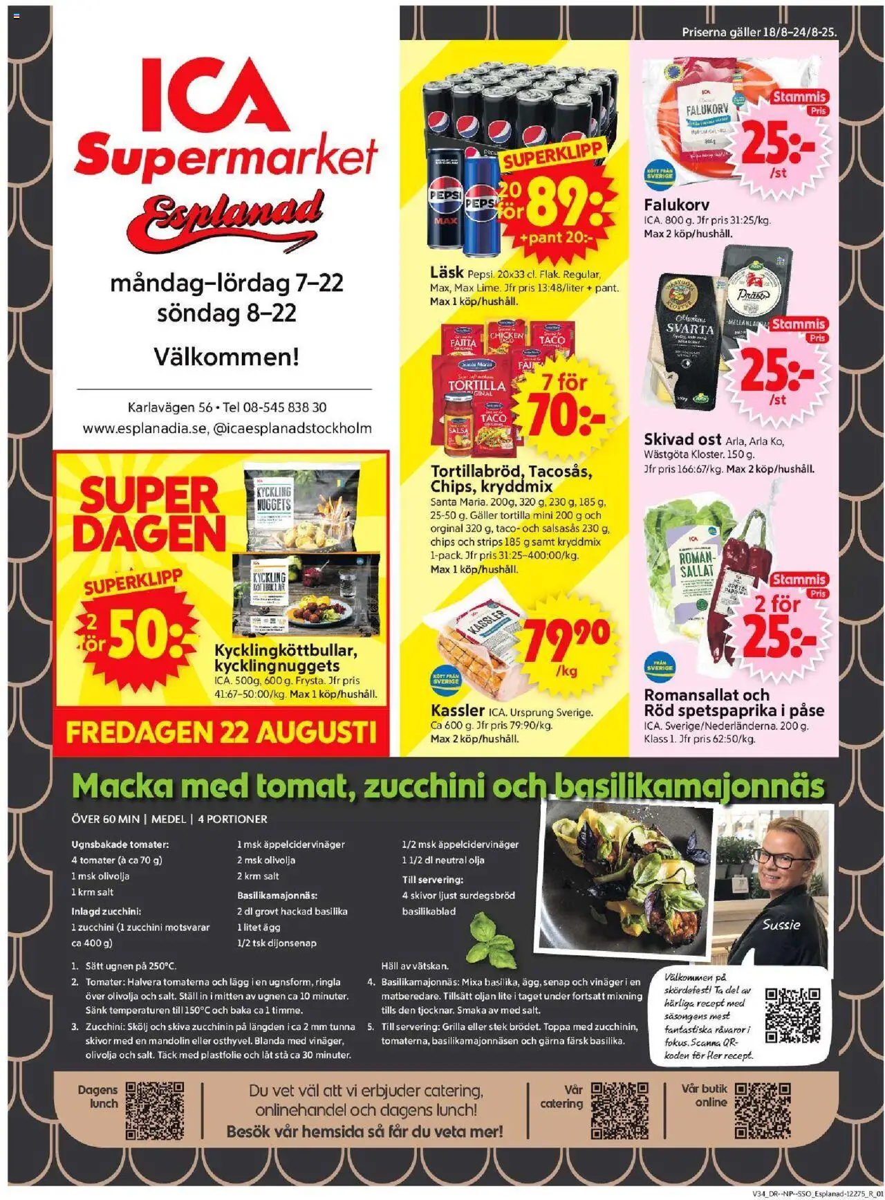 ICA Supermarket reklamblad aktuell från 18.08.2025 | Sida: 1 | Produkter: Salt, Köttbullar, Kassler, Plastfolie