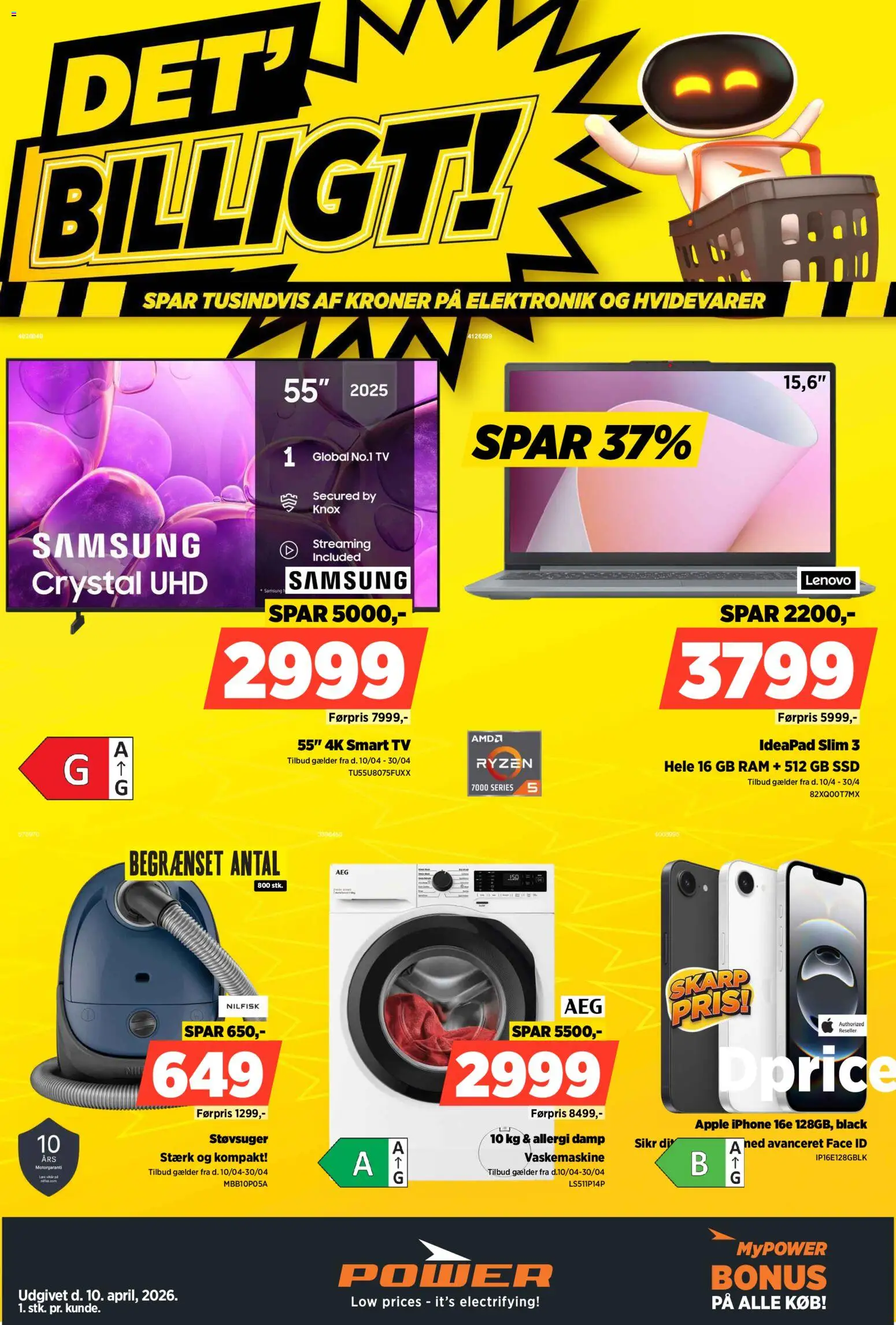 Power tilbudsavis – gyldig fra 10.04.2026 | Side: 1 | Produkter: RAM, Smart TV, Vaskemaskine, Støvsuger