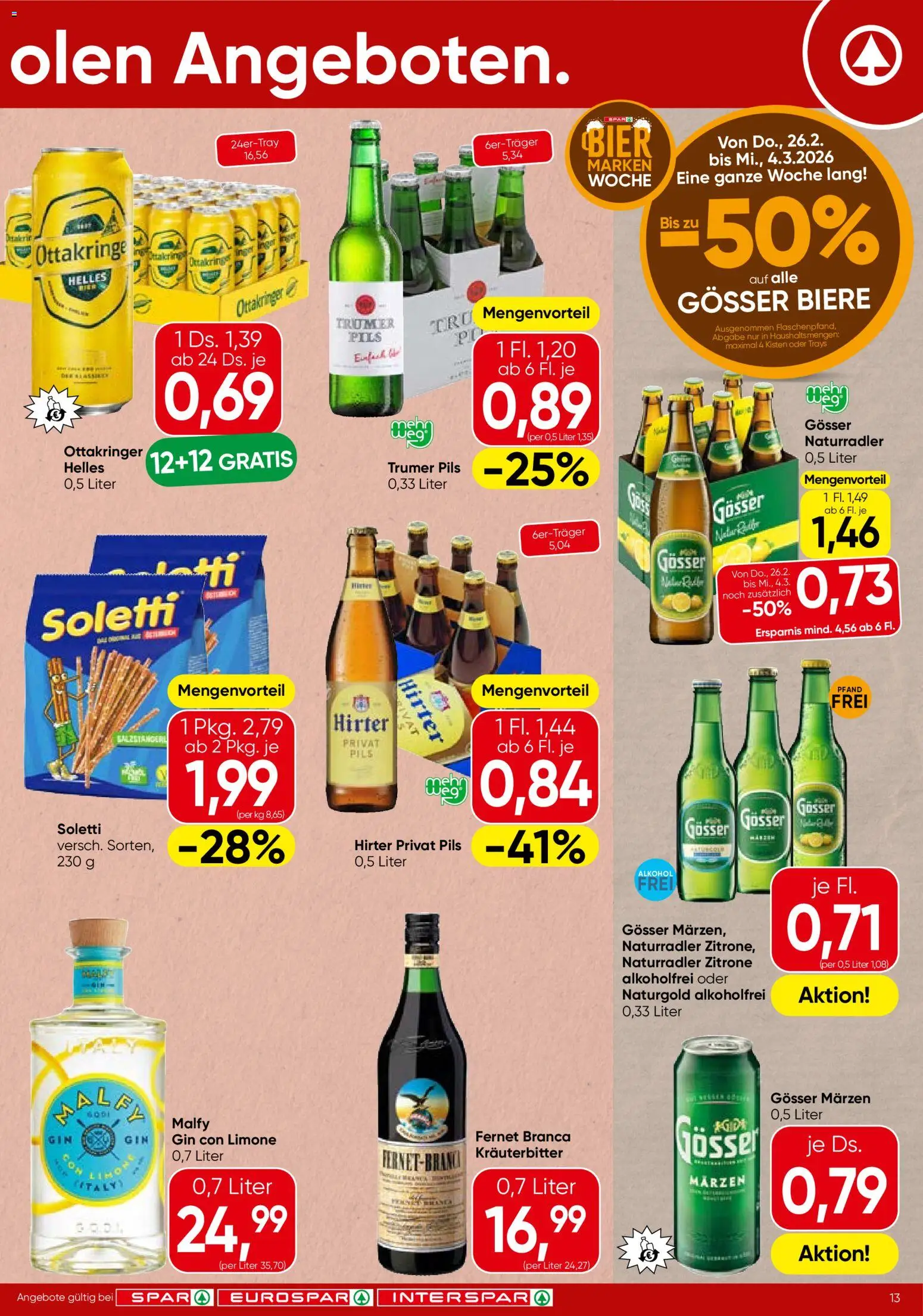 Spar Flugblatt - Wien gültig ab 26.02.2026 | Seite: 13 | Produkte: Gin, Zitrone, Bier