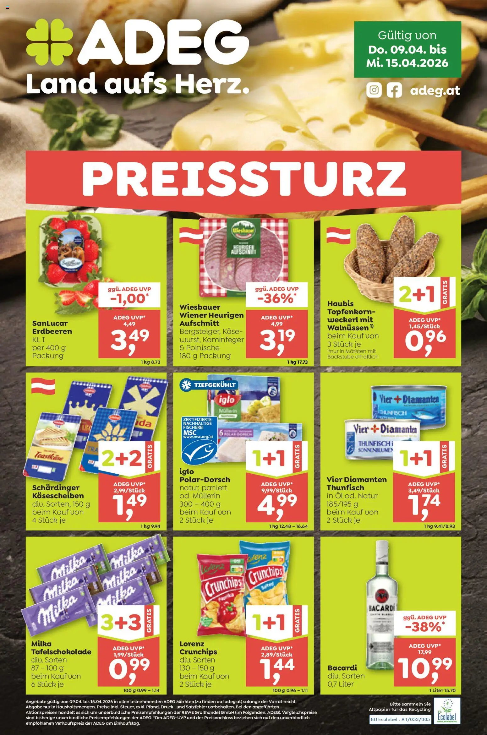 ADEG Flugblatt gültig ab 09.04.2026 | Seite: 1 | Produkte: Erdbeeren, Käse, Öl