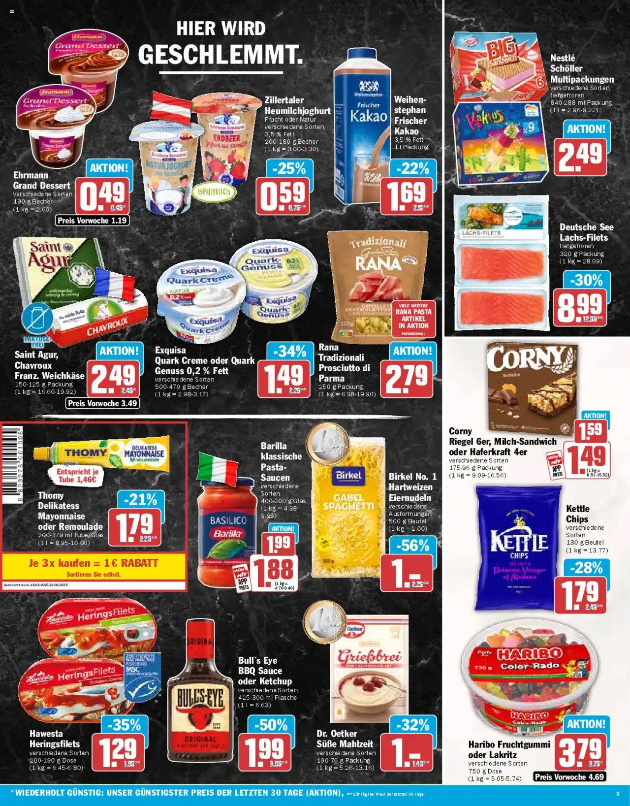 HIT Prospekt 	 - gültig ab dem 18.08.2025 | Seite: 3 | Produkte: Corny riegel, Quark, Barilla, Pasta