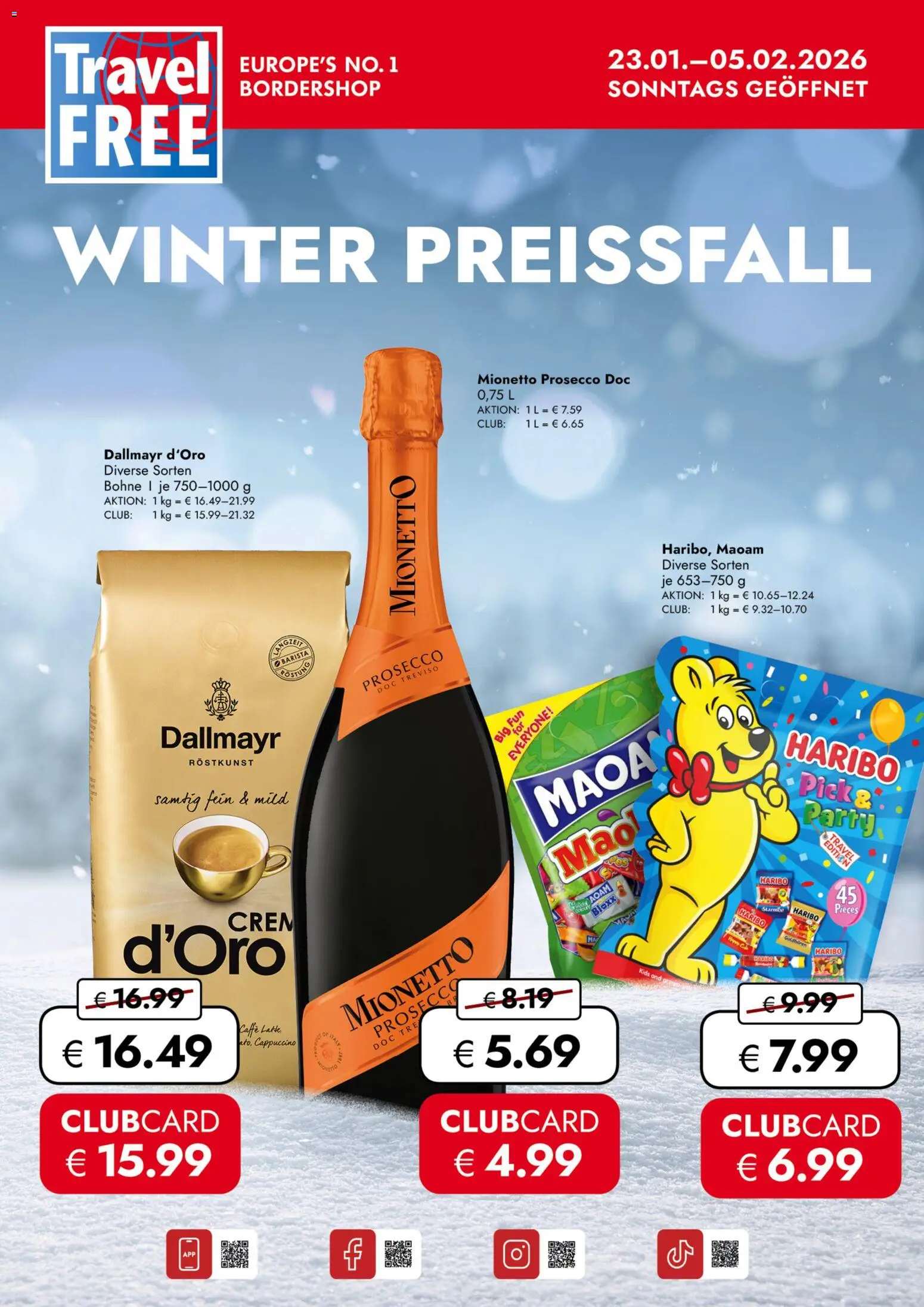 Travel Free leták od 23.01.2026 | Strana: 1 | Produkty: Prosecco, Haribo, Prosecco DOC, Cappuccino