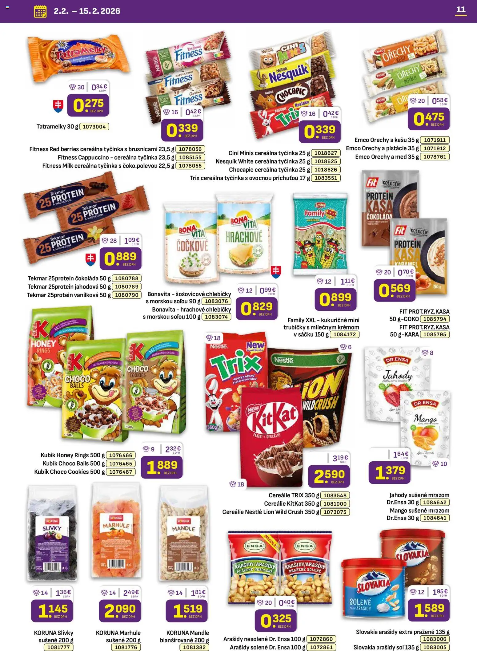 Nové Libex akcie – leták je platný od 02.02.2026 | Strana: 11 | Produkty: Orechy, Soľ, Mandle, Nesquik