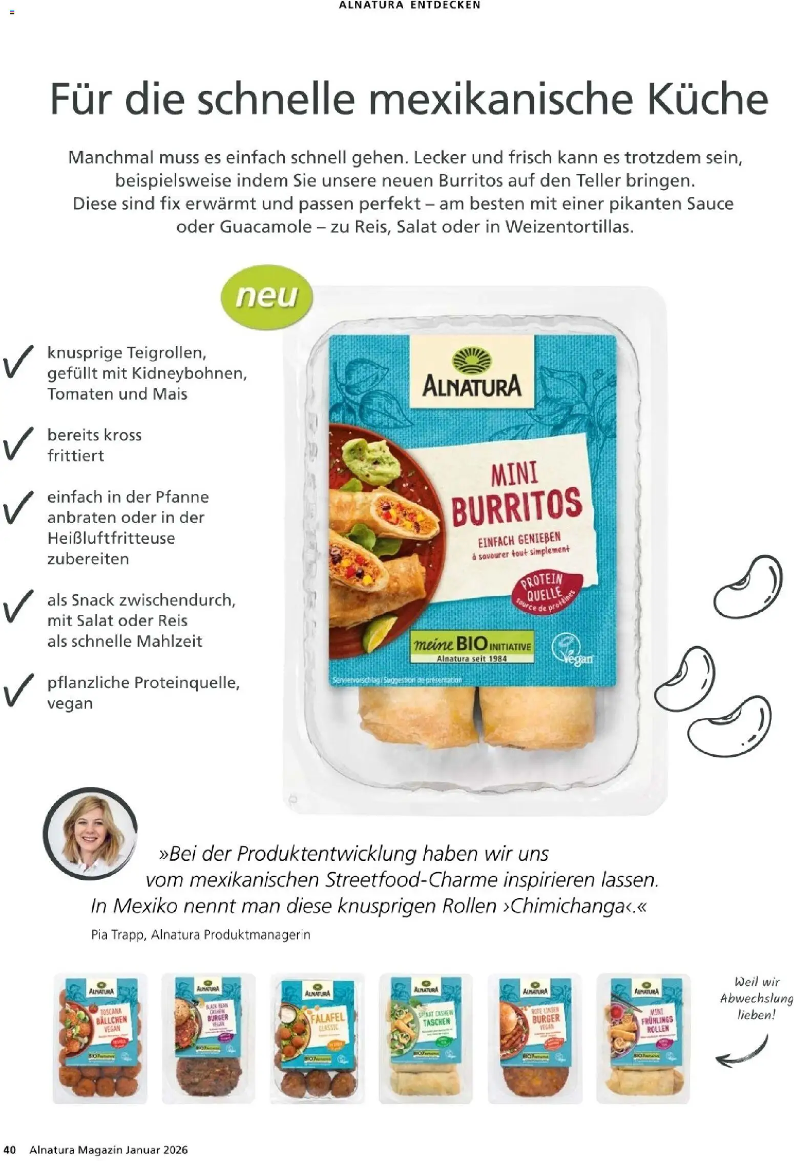 Alnatura Prospekt – gültig ab 01.01.2026 | Seite: 40 | Produkte: Burger, Tomaten, Reis, Salat
