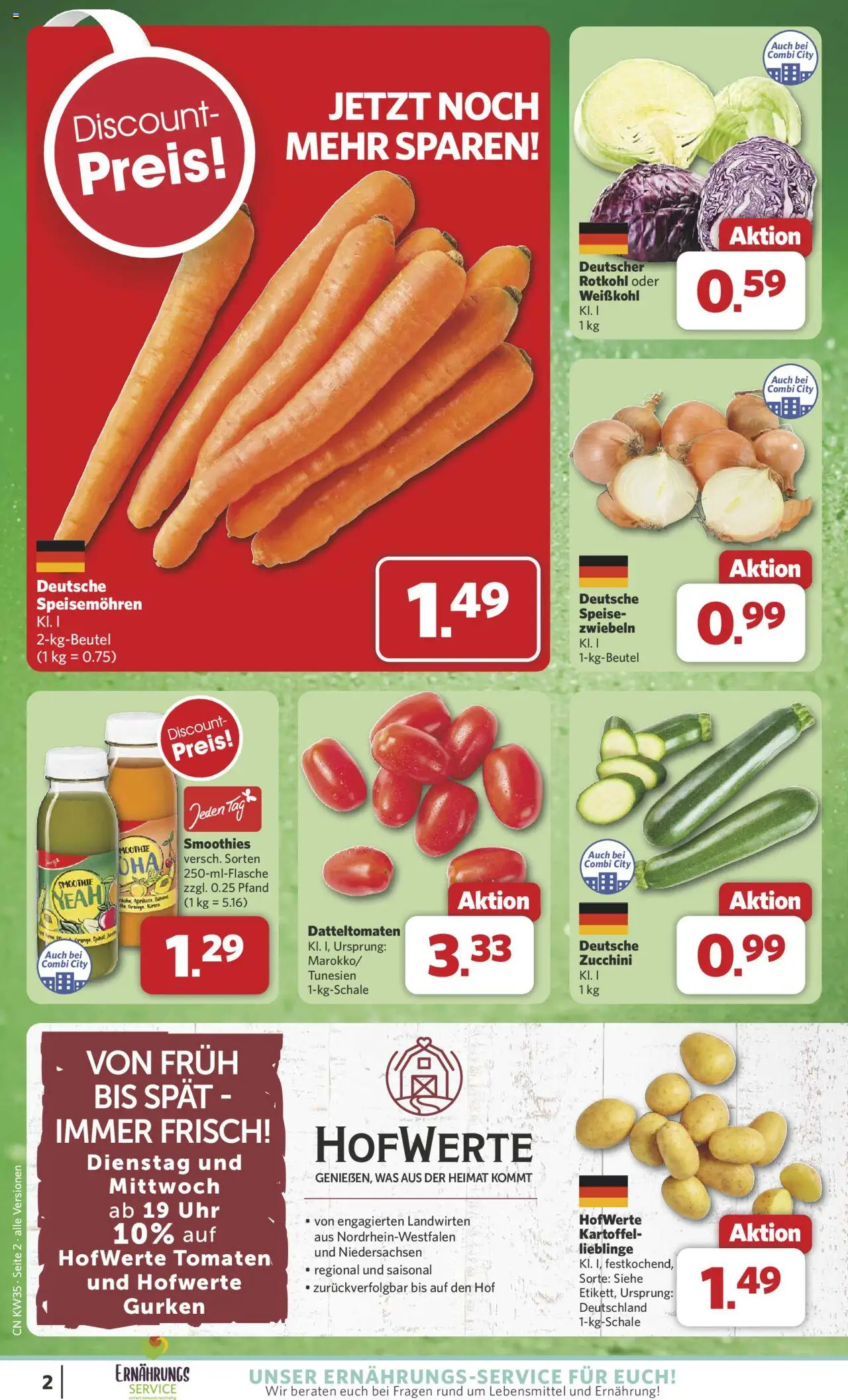 Combi Prospekt 	 - gültig ab dem 25.08.2025 | Seite: 2 | Produkte: Rotkohl, Zucchini, Gurken, Uhr