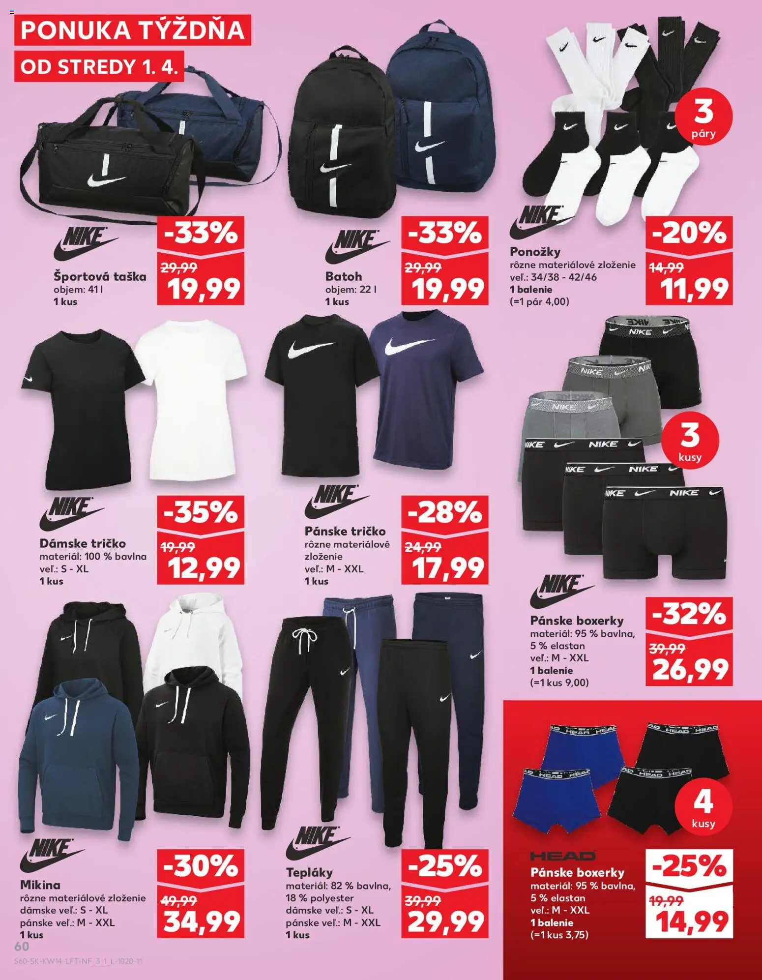 Nové Kaufland akcie – leták je platný od 01.04.2026 | Strana: 60 | Produkty: Tričko, Mikina, Ponožky, Boxerky
