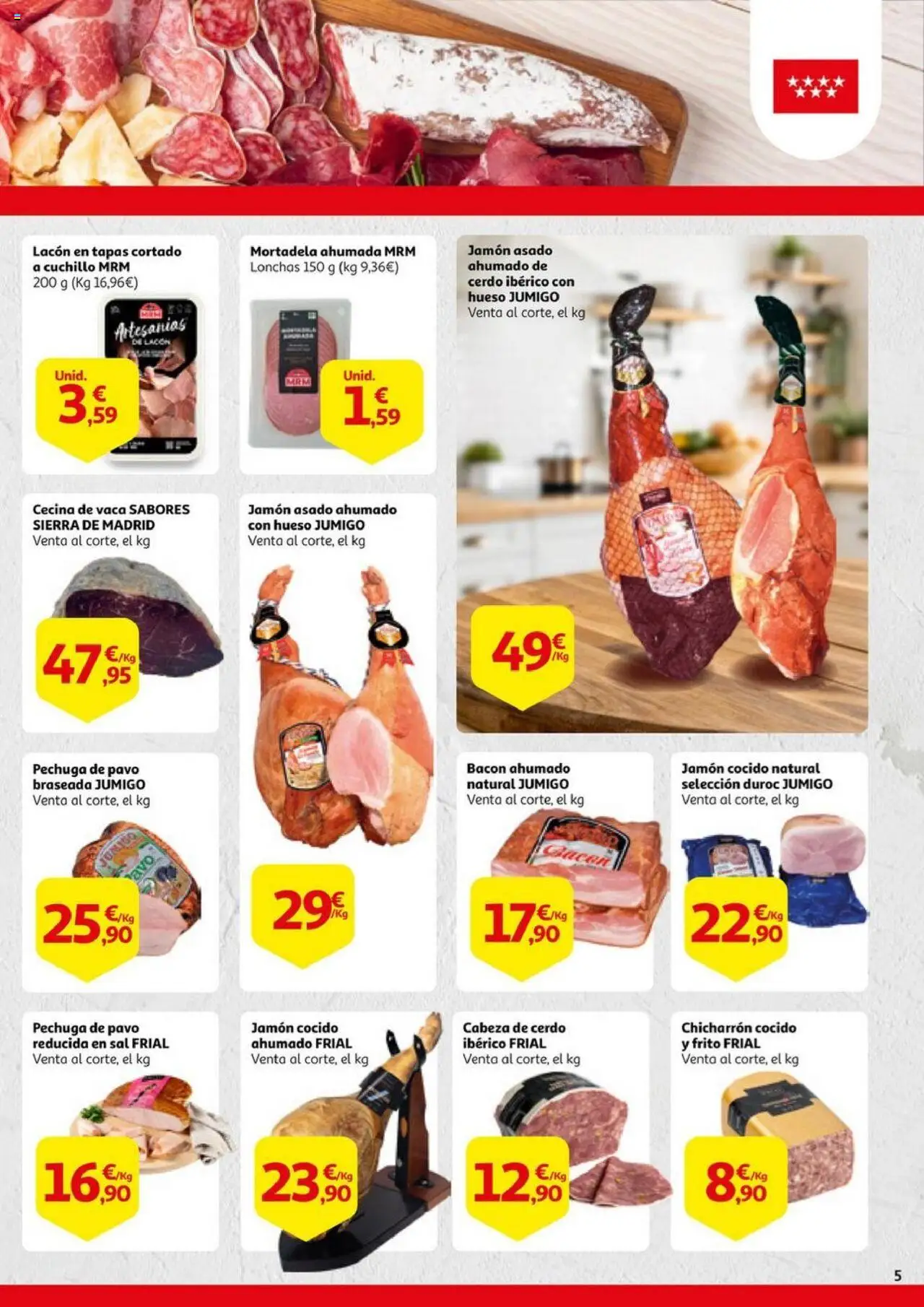 Alcampo - Alimentos de Madrid │ válido desde el 02.10.2025 | Página: 5 | Productos: Jamón, Jamón cocido, Cerdo, Mortadela