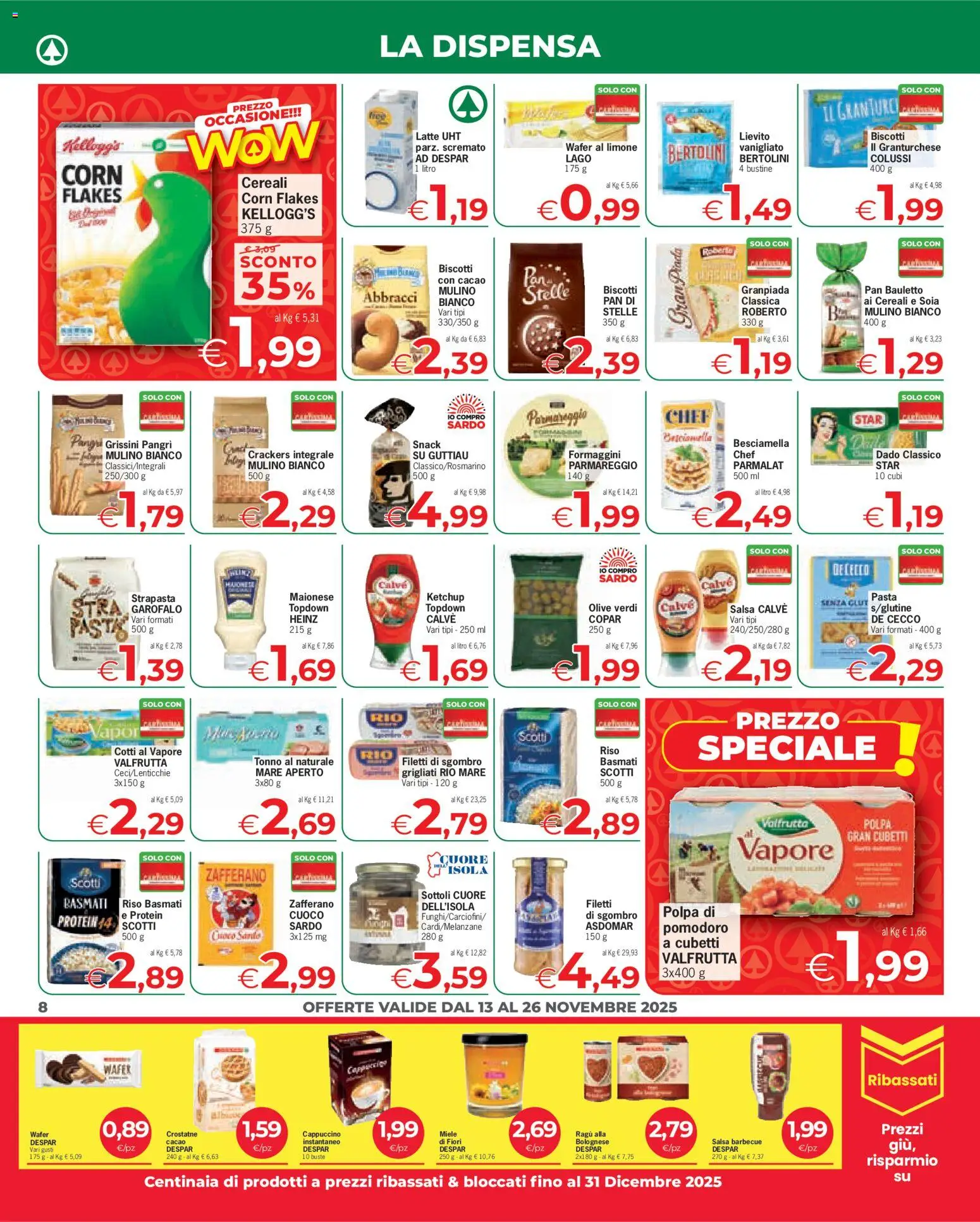 Volantino Despar del 13.11.2025 | Pagina: 8 | Prodotti: Cereali, Salsa, Olive, Pasta