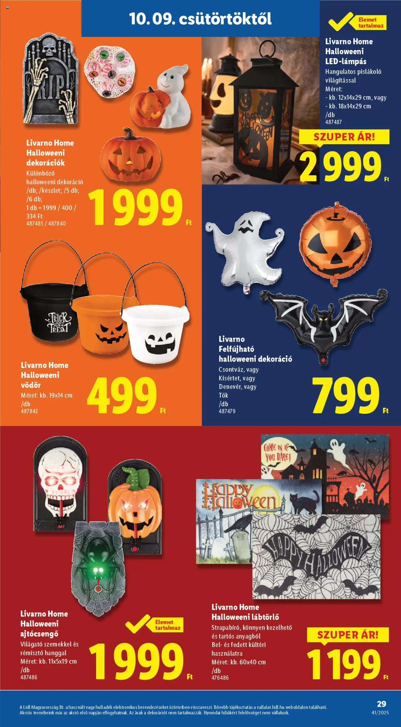 Lidl akciós ujság - amely érvényes a következő dátumtól: 09.10.2025 | Oldal: 29 | Termékek: Tök, Lábtörlő, Dekoráció