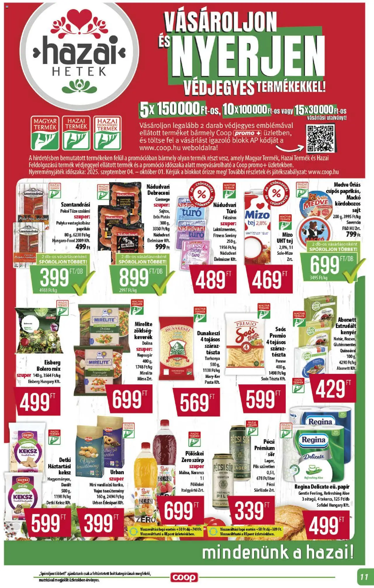 COOP akciós ujság - amely érvényes a következő dátumtól: 18.09.2025 | Oldal: 11 | Termékek: Teasütemény, Szalámi, Tészta, Keksz