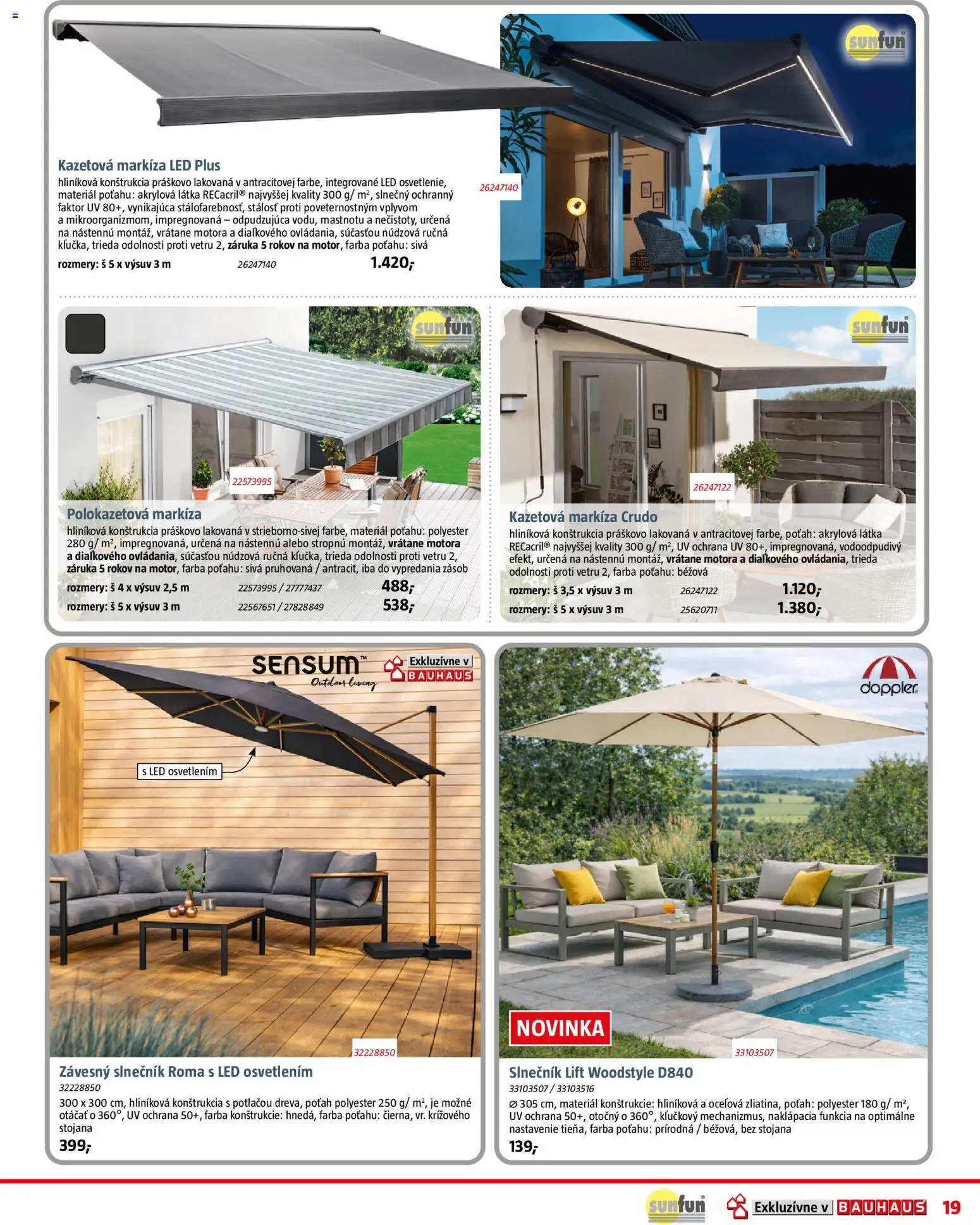 Nové Bauhaus akcie – leták je platný od 07.04.2026 | Strana: 19 | Produkty: Led, Slnečník