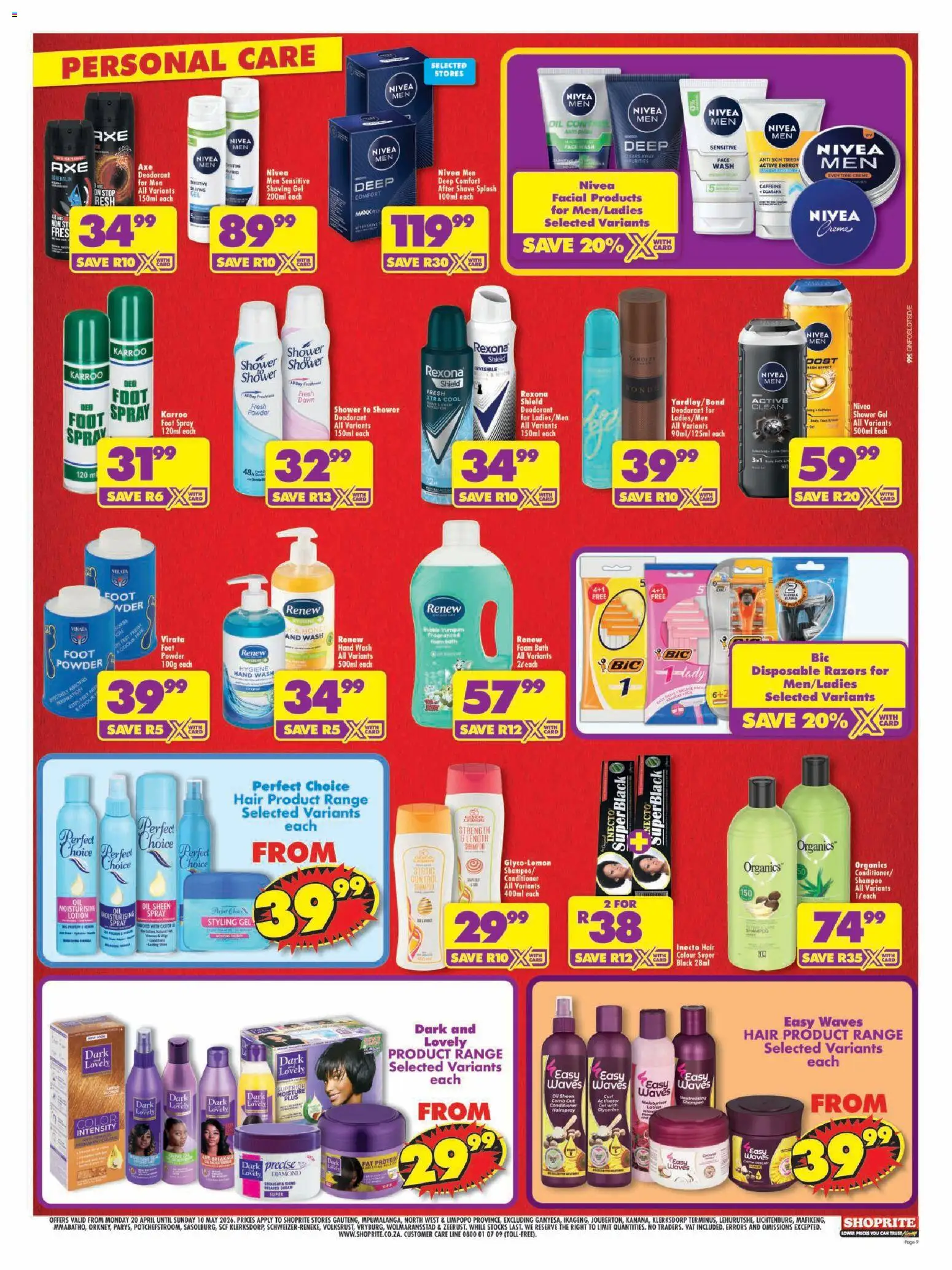 New Shoprite catalogue – valid from 20.04.2026 | Page: 9 | Products: Oil, Shampoo, Foam, Lotion