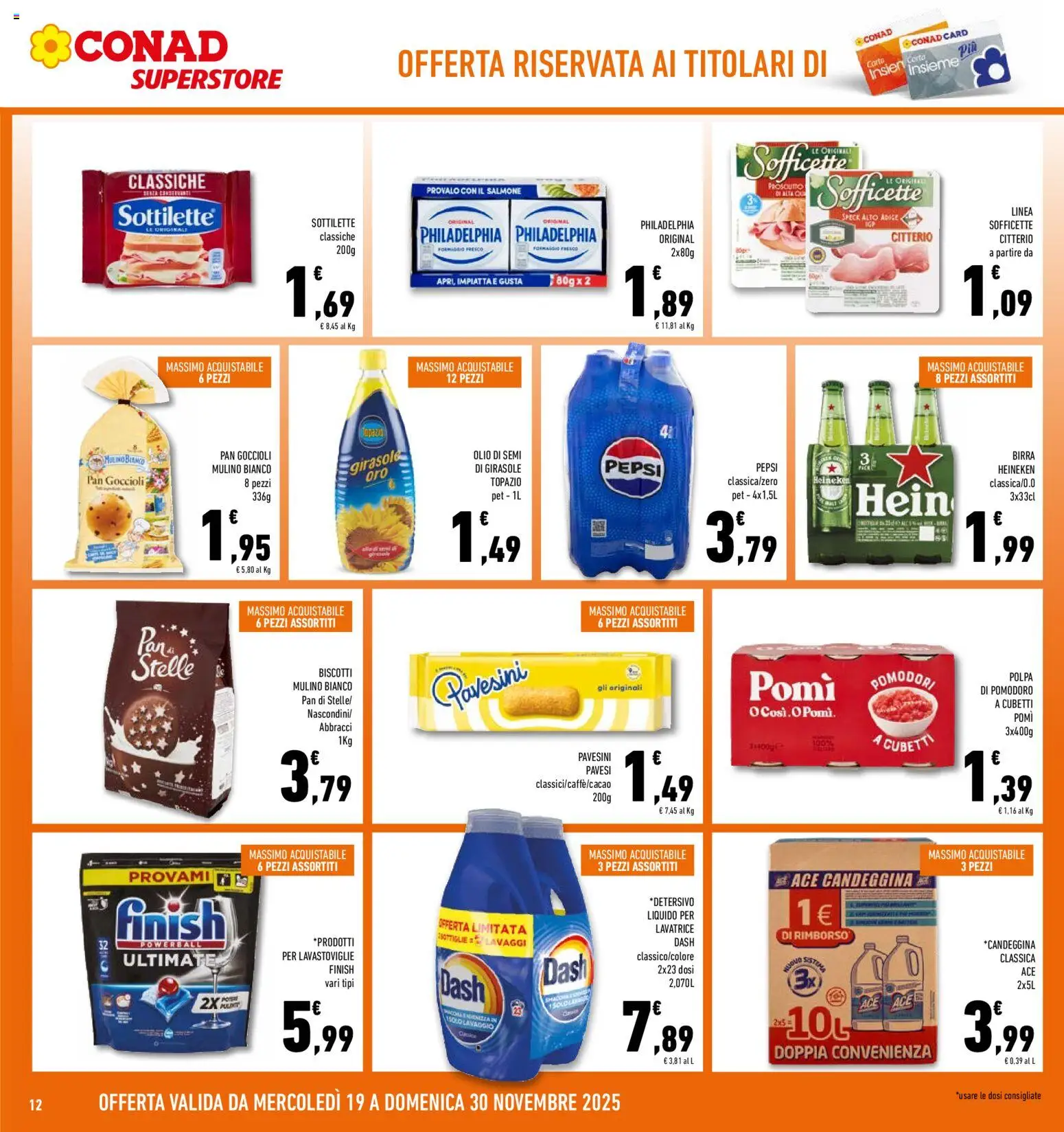 Volantino Conad del 19.11.2025 | Pagina: 12 | Prodotti: Salmone, Pomodori, Lavastoviglie, Olio di semi di girasole