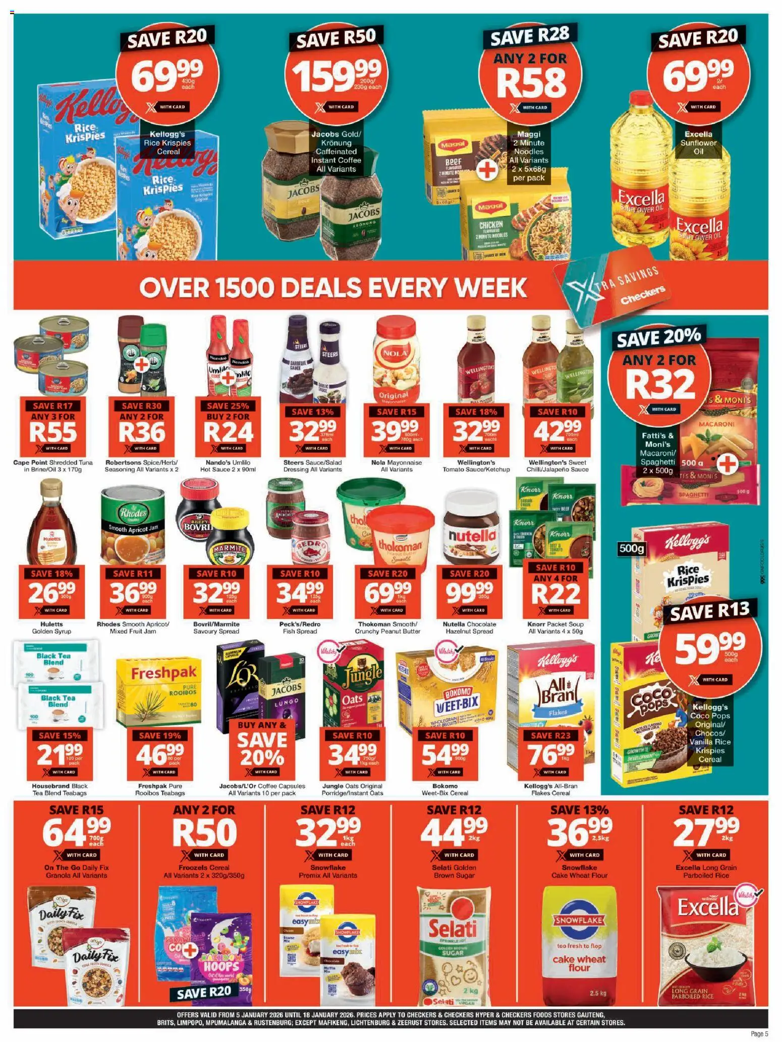 New Checkers catalogue – valid from 05.01.2026 | Page: 5 | Products: Tuna, Rice, Noodles, Mayonnaise
