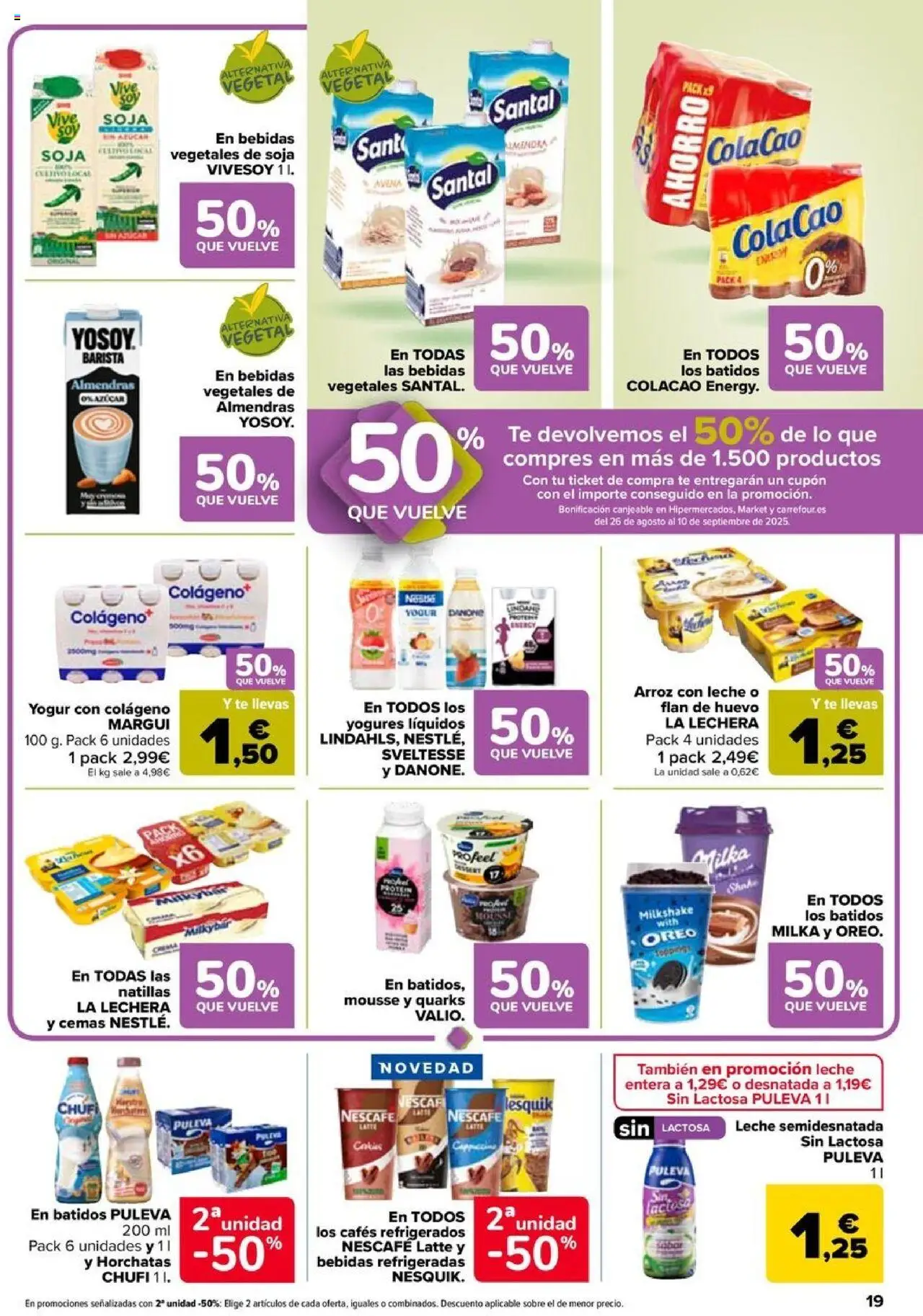 Carrefour folleto │ válido desde el 08.08.2025 | Página: 19 | Productos: Leche entera, Yogur, Arroz, Té