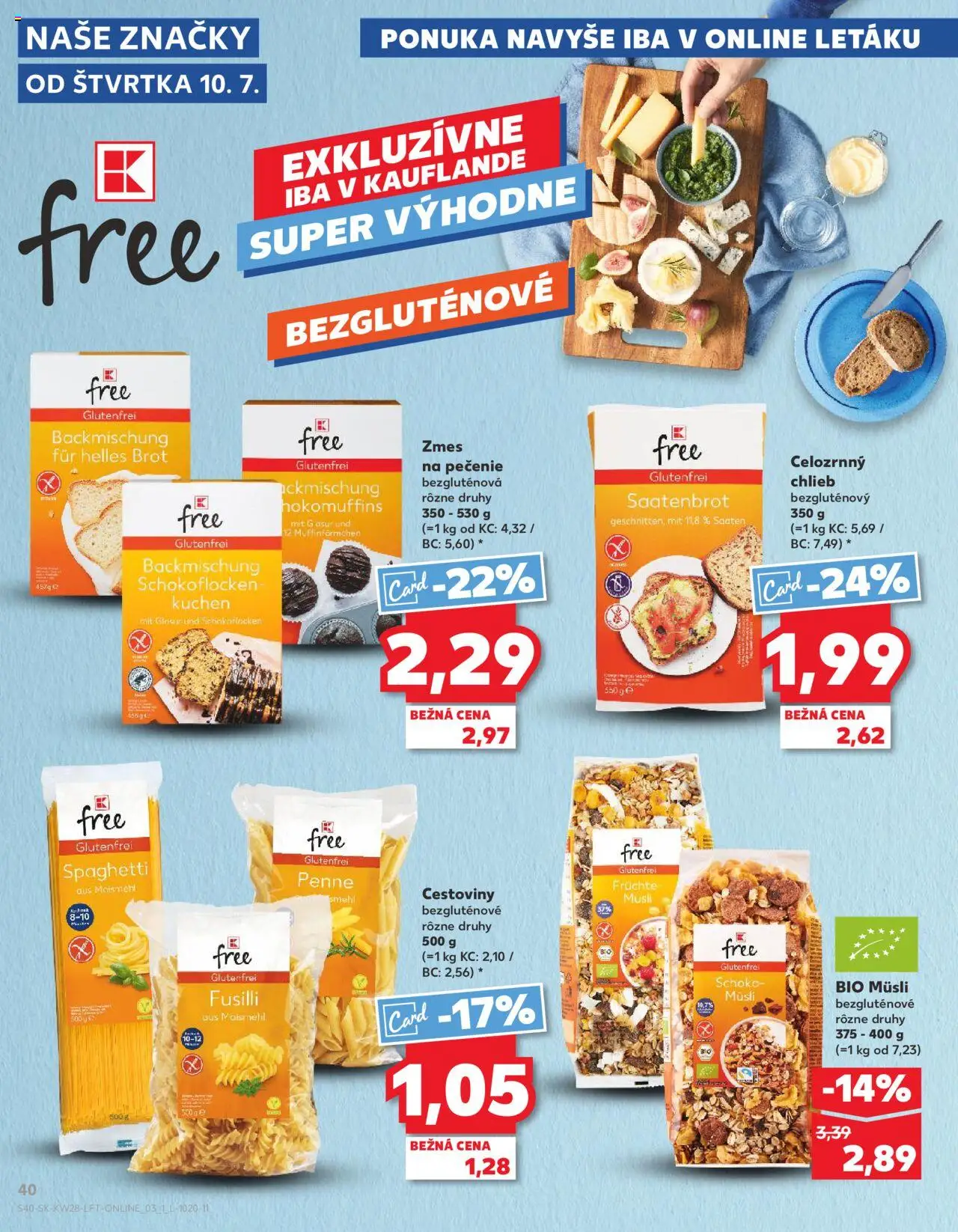 Kaufland Partizánske │ platný od 10.07.2025 | Strana: 40 | Produkty: Chlieb, Penne, Fusilli, Cestoviny