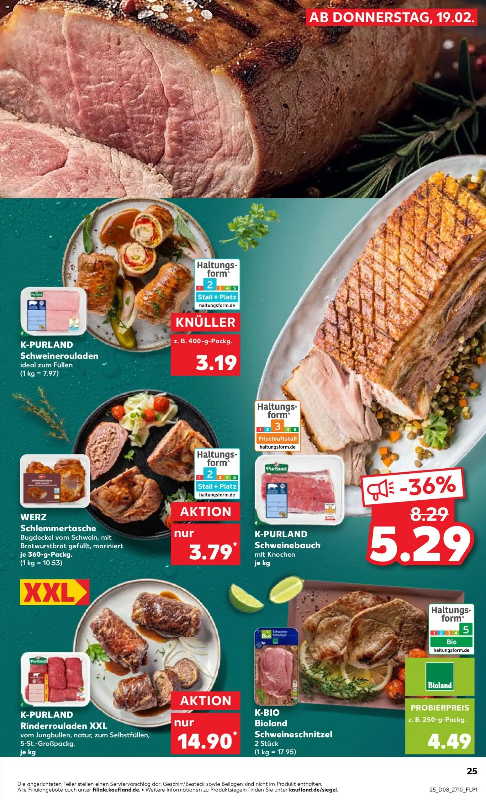 Kaufland prospekt Zeitz	 – gültig ab 19.02.2026 | Seite: 25 | Produkte: Rinderrouladen, Schweinebauch, Schnitzel