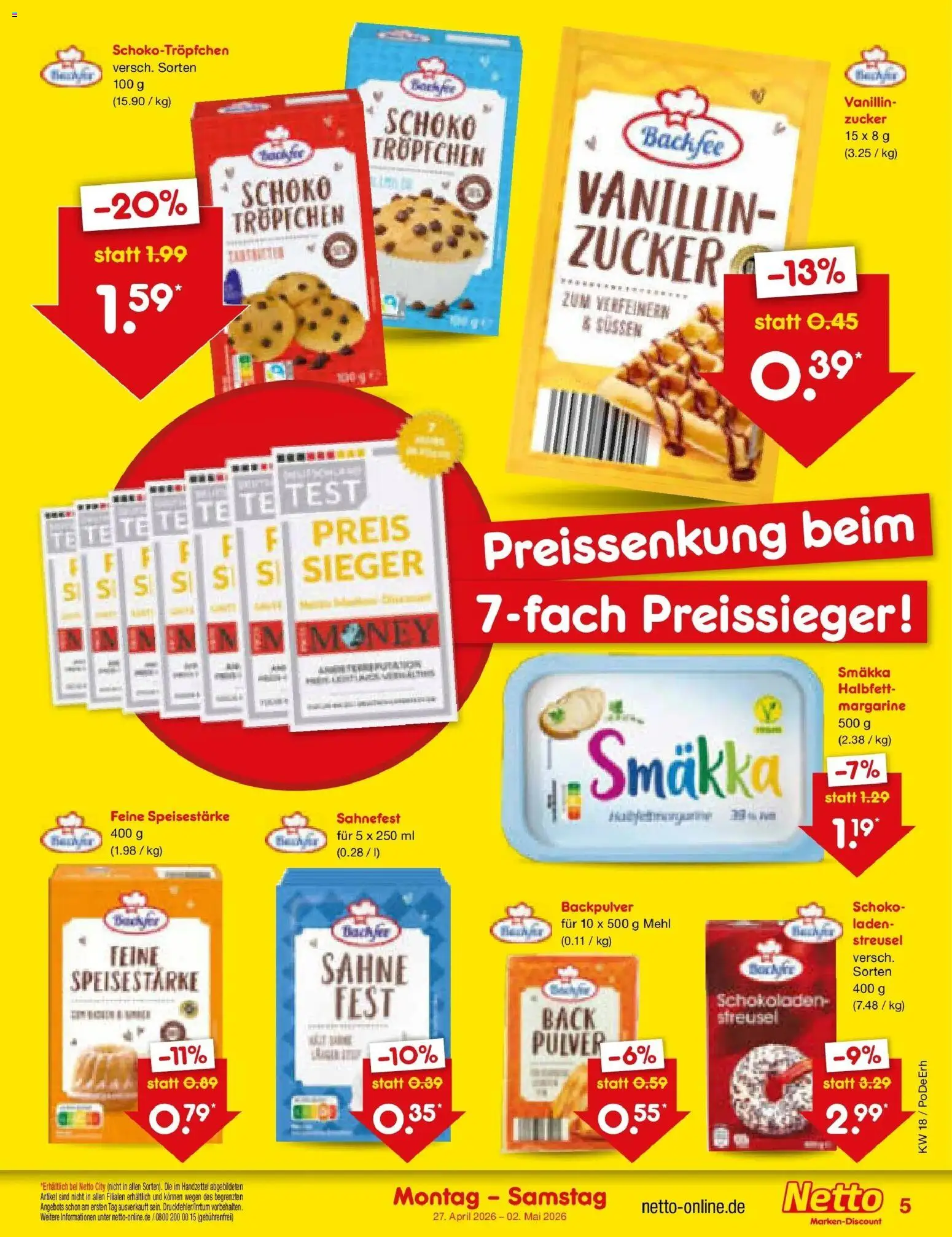 Netto Marken-Discount Prospekt Regensburg	 – gültig ab 27.04.2026 | Seite: 7 | Produkte: Margarine, Mehl, Zucker, Sahne