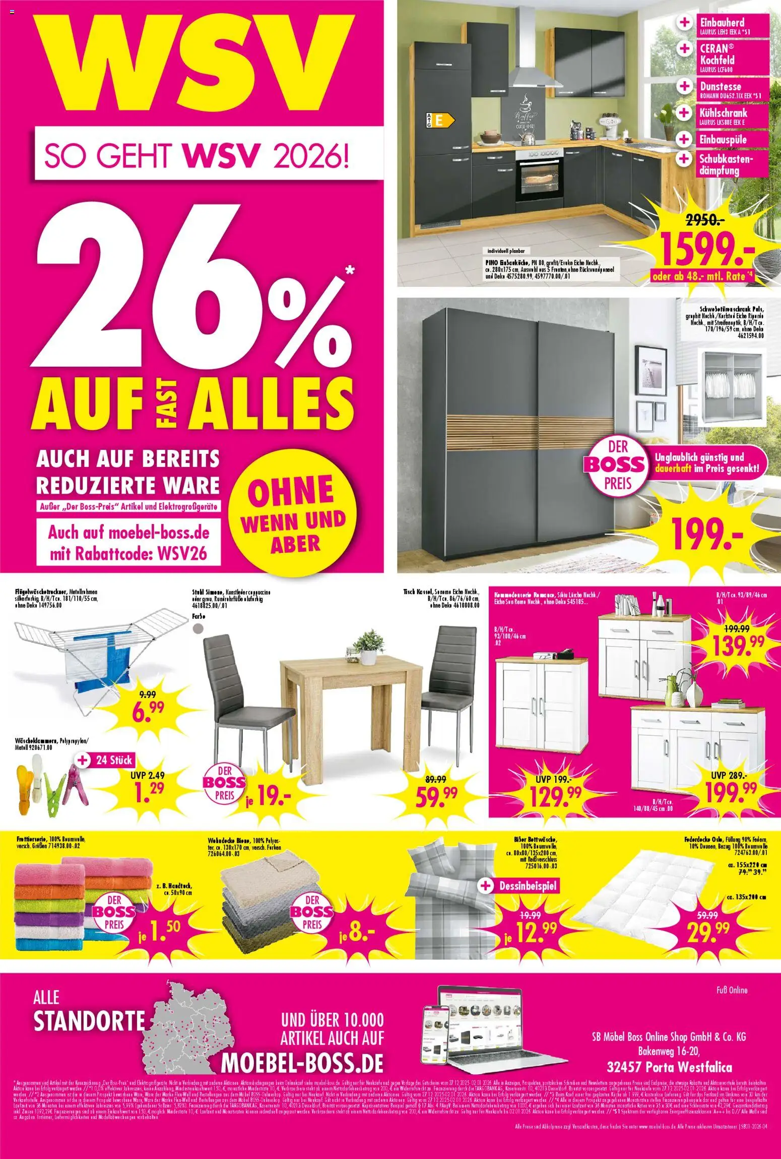 SB Möbel Boss Prospekt 	 – gültig ab 27.12.2025 | Seite: 4 | Produkte: Tisch, Küche, Kühlschrank, Kochfeld