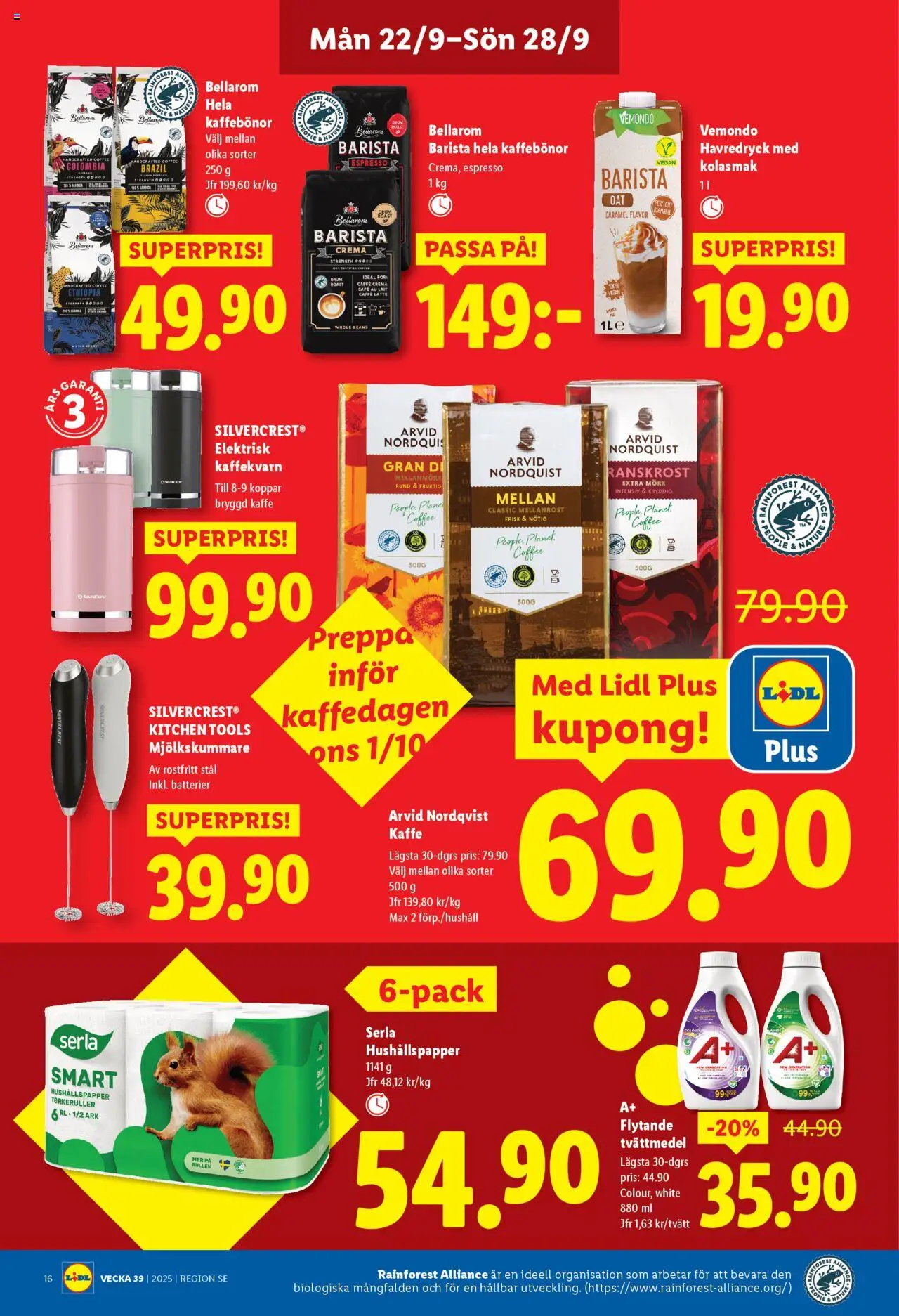 Lidl reklamblad aktuell från 22.09.2025 | Sida: 18 | Produkter: Batterier, Tvättmedel, Havredryck, Kaffe