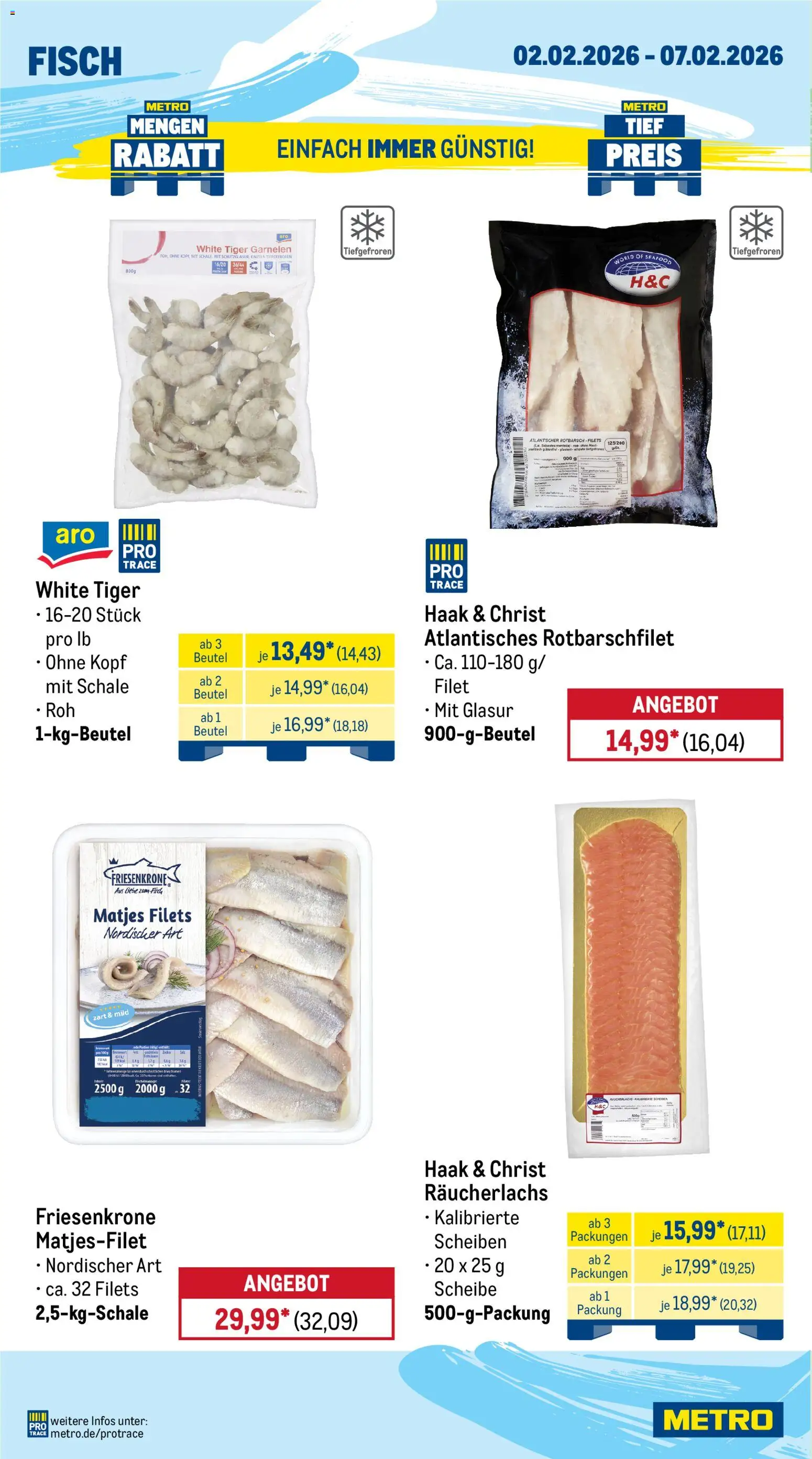 Metro Wochen-Angebote Gastro – gültig ab 02.02.2026 | Seite: 6 | Produkte: Garnelen, Fisch, Räucherlachs, Tiger garnelen