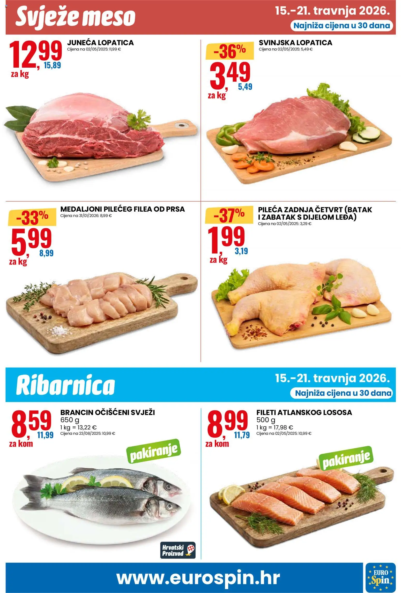 Eurospin katalog | vrijedi od 15.04.2026 | Stranica: 7 | Proizvodi: Svinjska lopatica, Meso, Brancin, Lopatica
