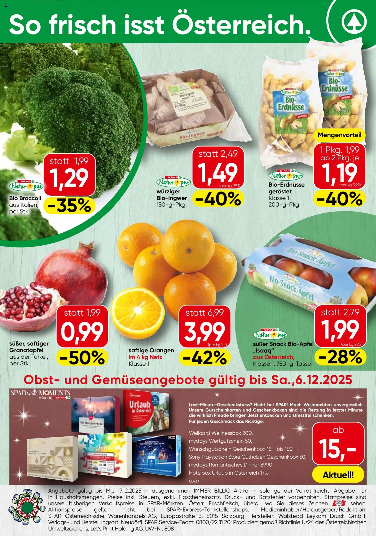 Spar Obst & Gemüse - Niederösterreich  gültig ab 01.12.2025 | Seite: 1 | Produkte: Obst, Папионка, Playstation, Orangen