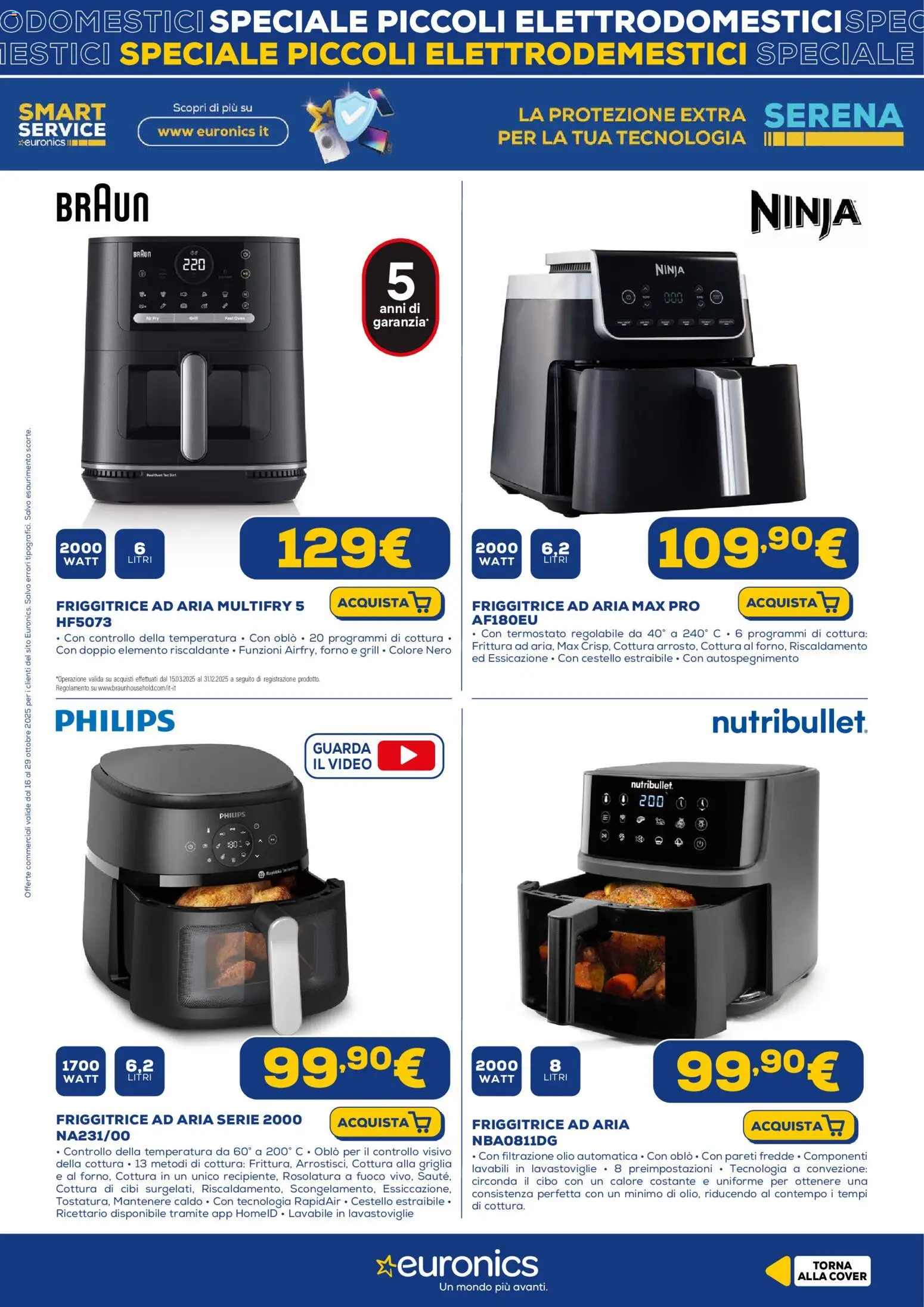 Volantino Euronics del 16.10.2025 | Pagina: 3 | Prodotti: Friggitrice ad aria, Olio, Lavastoviglie, Forno